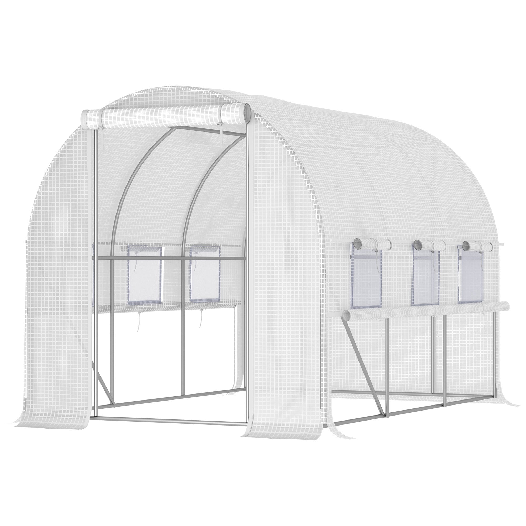 Outsunny 10' x 6.6' x 6.6' Walk-in Tunnel Greenhouse PE Cover, Zipper Doors Roll-up side cover& Mesh Windows, White