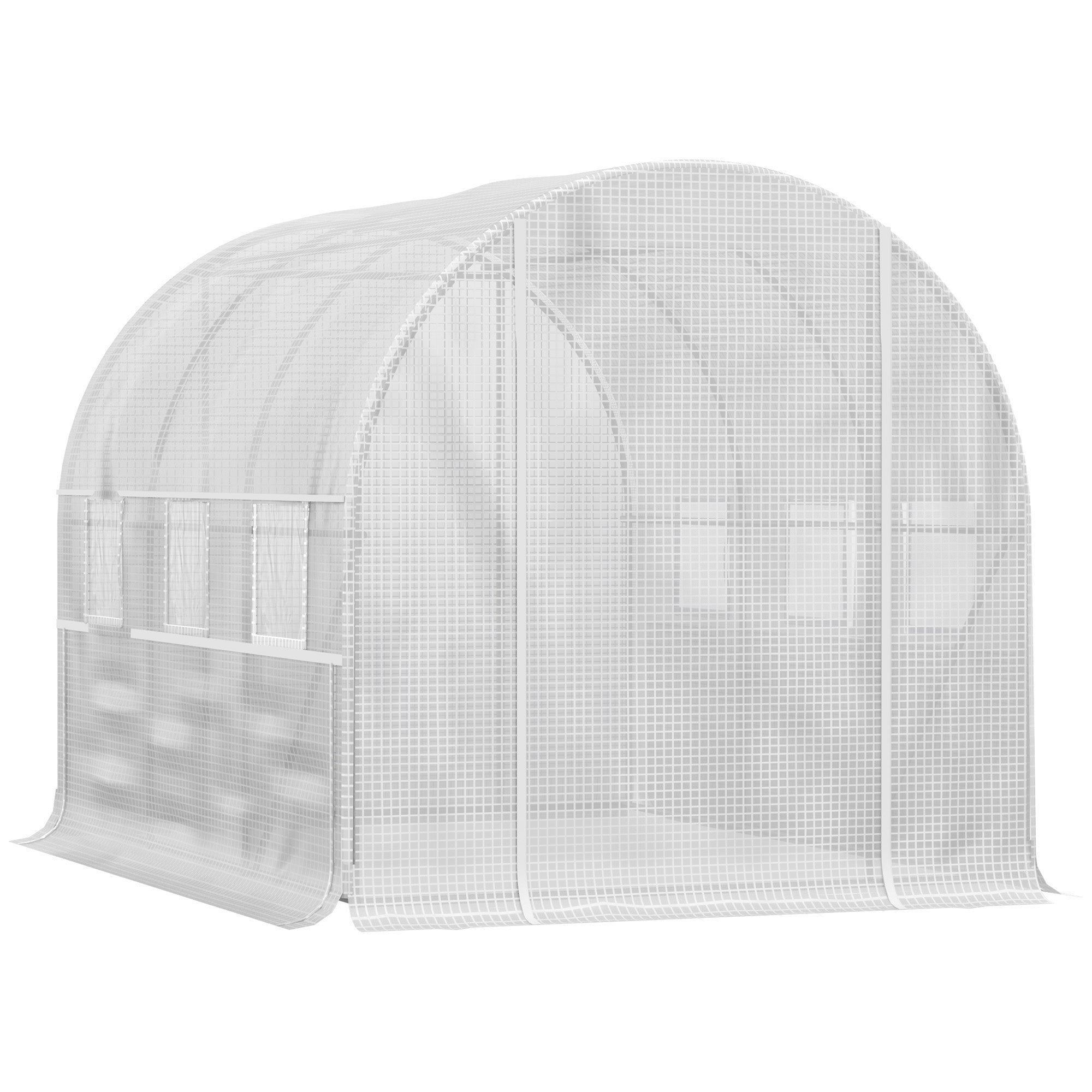 Outsunny 10' x 6.6' x 6.6' Walk-in Tunnel Greenhouse PE Cover, Zipper Doors Roll-up side cover& Mesh Windows, White