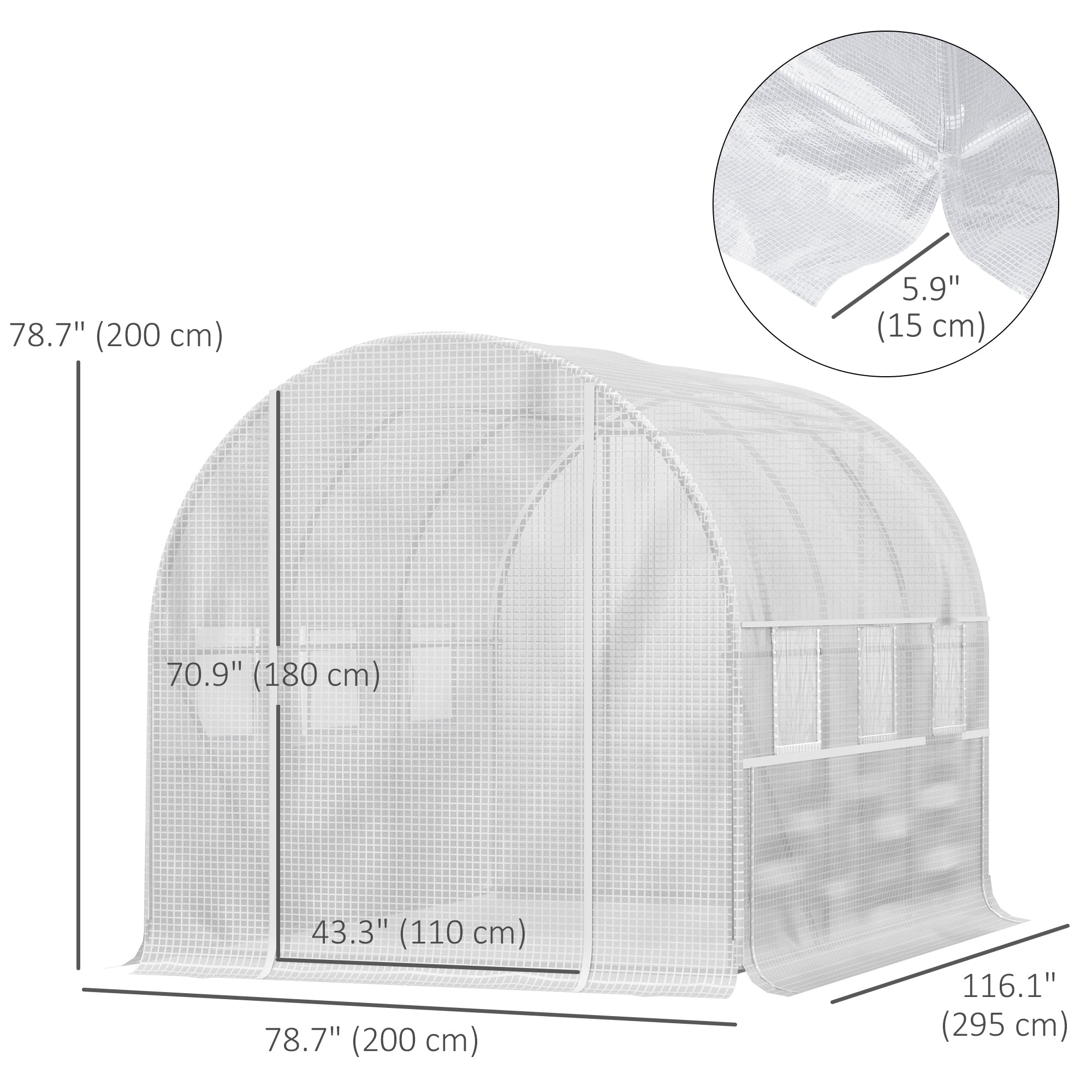 Outsunny 10' x 6.6' x 6.6' Walk-in Tunnel Greenhouse PE Cover, Zipper Doors Roll-up side cover& Mesh Windows, White