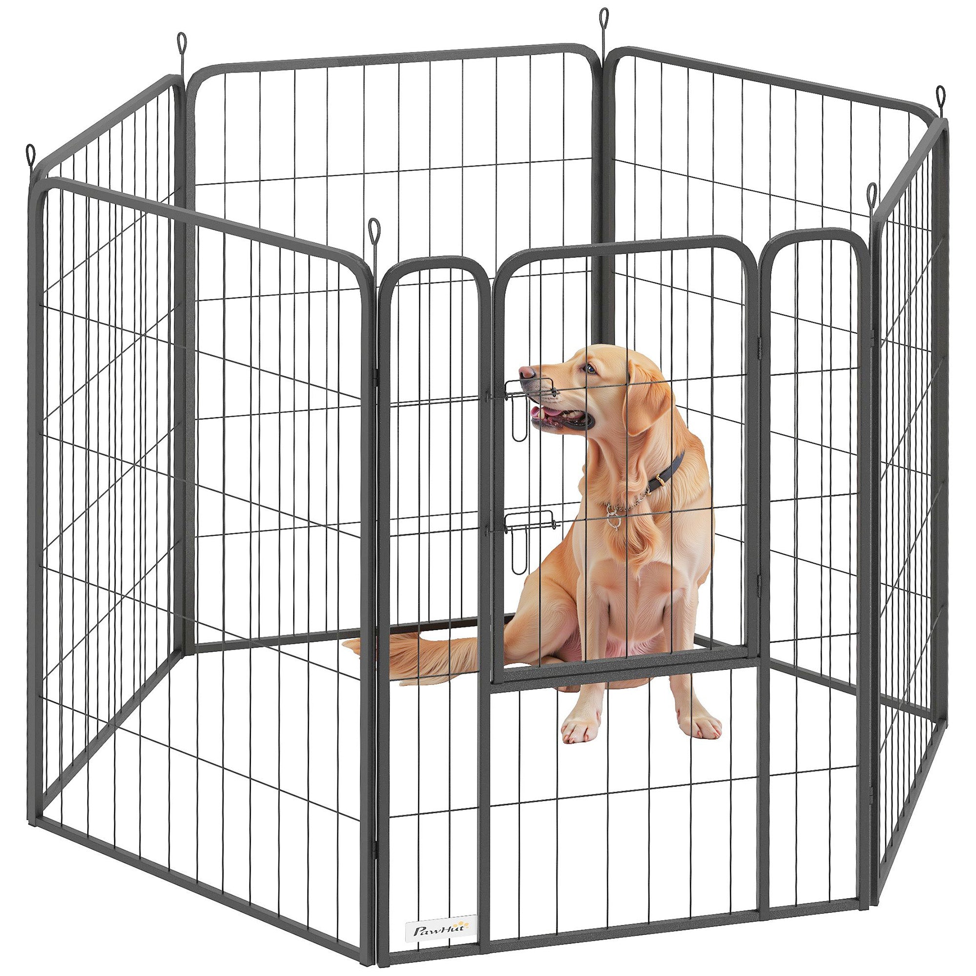 PawHut 6 Panels Dog Playpen, 39" Heavy Duty Dog Pen, Portable & Foldable Dog Fence with Door & Strap for Indoor Outdoor Backyard Garden, Puppy Pet Playpen for Large Dogs