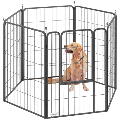 PawHut 6 Panels Dog Playpen, 39" Heavy Duty Dog Pen, Portable & Foldable Dog Fence with Door & Strap for Indoor Outdoor Backyard Garden, Puppy Pet Playpen for Large Dogs