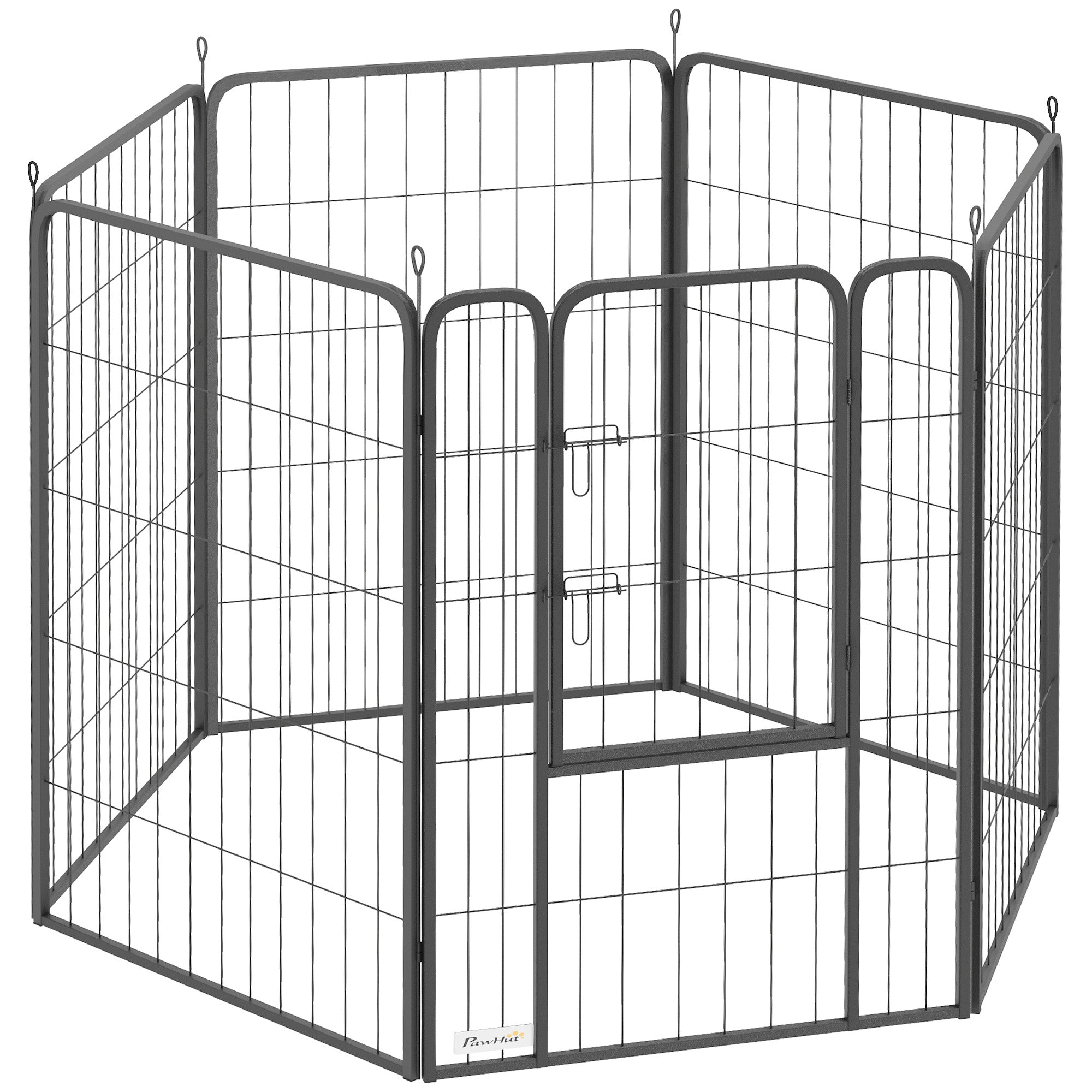 PawHut 6 Panels Dog Playpen, 39" Heavy Duty Dog Pen, Portable & Foldable Dog Fence with Door & Strap for Indoor Outdoor Backyard Garden, Puppy Pet Playpen for Large Dogs