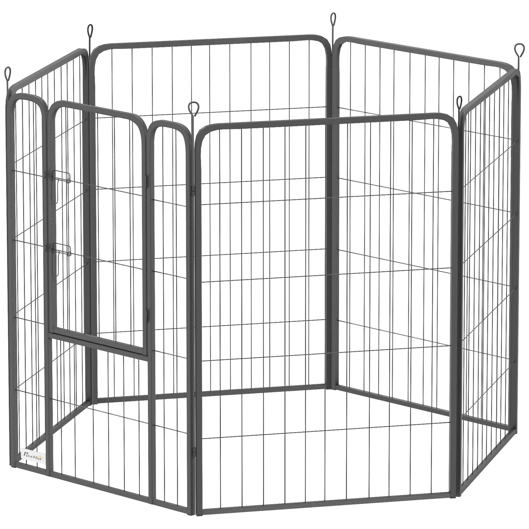 PawHut 6 Panels Dog Playpen, 39" Heavy Duty Dog Pen, Portable & Foldable Dog Fence with Door & Strap for Indoor Outdoor Backyard Garden, Puppy Pet Playpen for Large Dogs