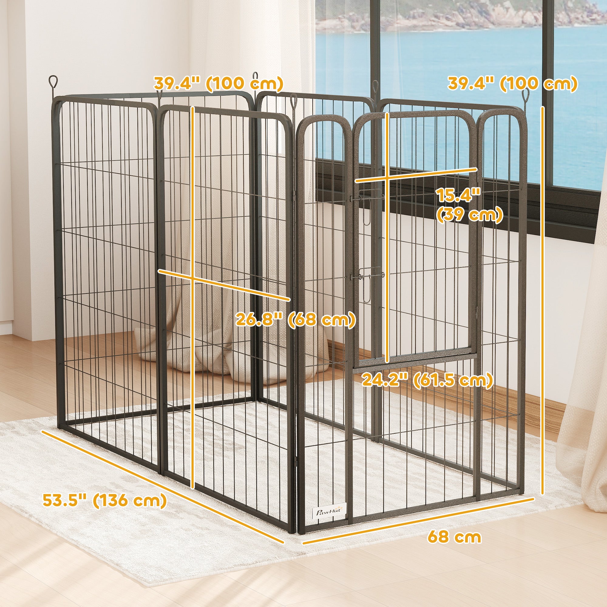 PawHut 6 Panels Dog Playpen, 39" Heavy Duty Dog Pen, Portable & Foldable Dog Fence with Door & Strap for Indoor Outdoor Backyard Garden, Puppy Pet Playpen for Large Dogs