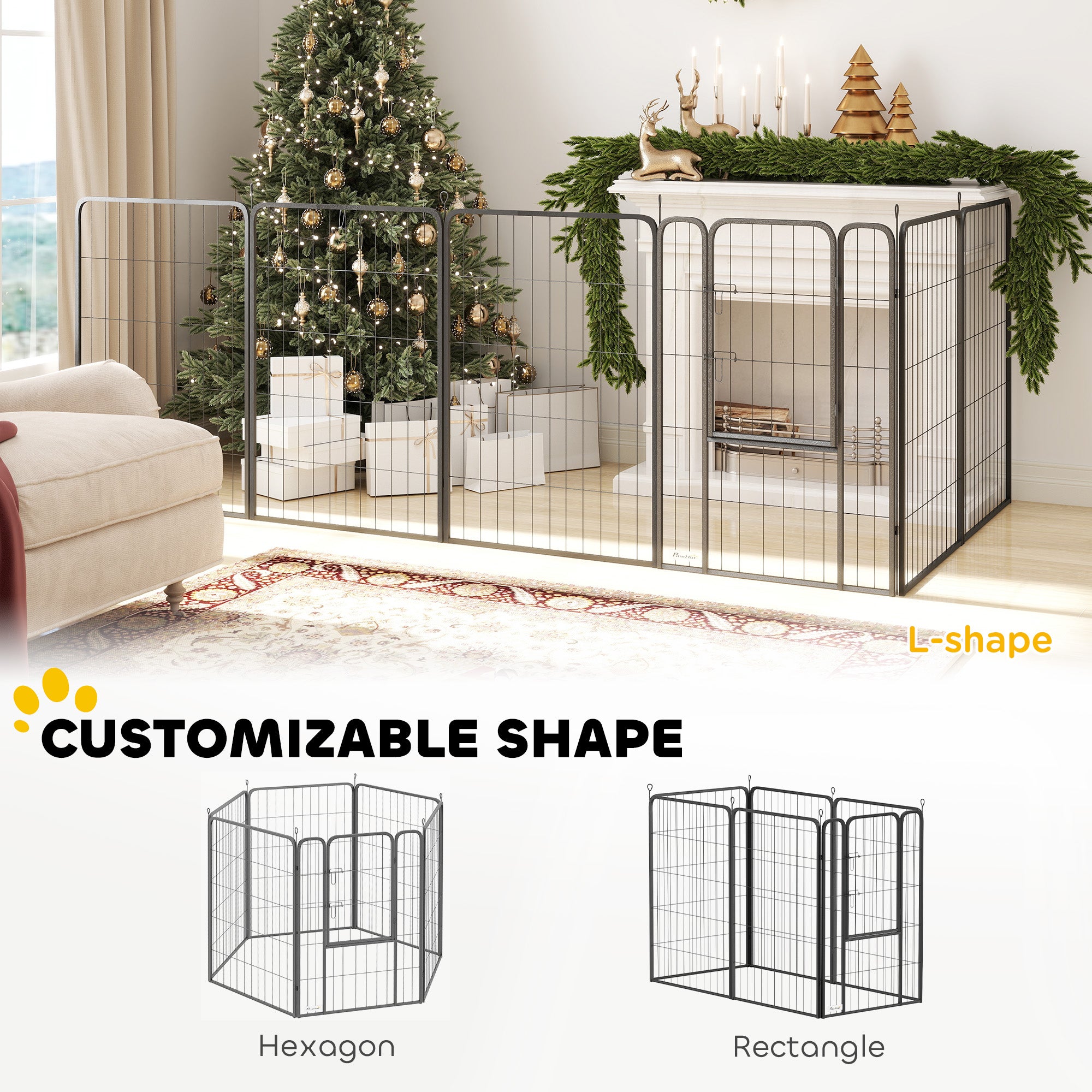 PawHut 6 Panels Dog Playpen, 39" Heavy Duty Dog Pen, Portable & Foldable Dog Fence with Door & Strap for Indoor Outdoor Backyard Garden, Puppy Pet Playpen for Large Dogs
