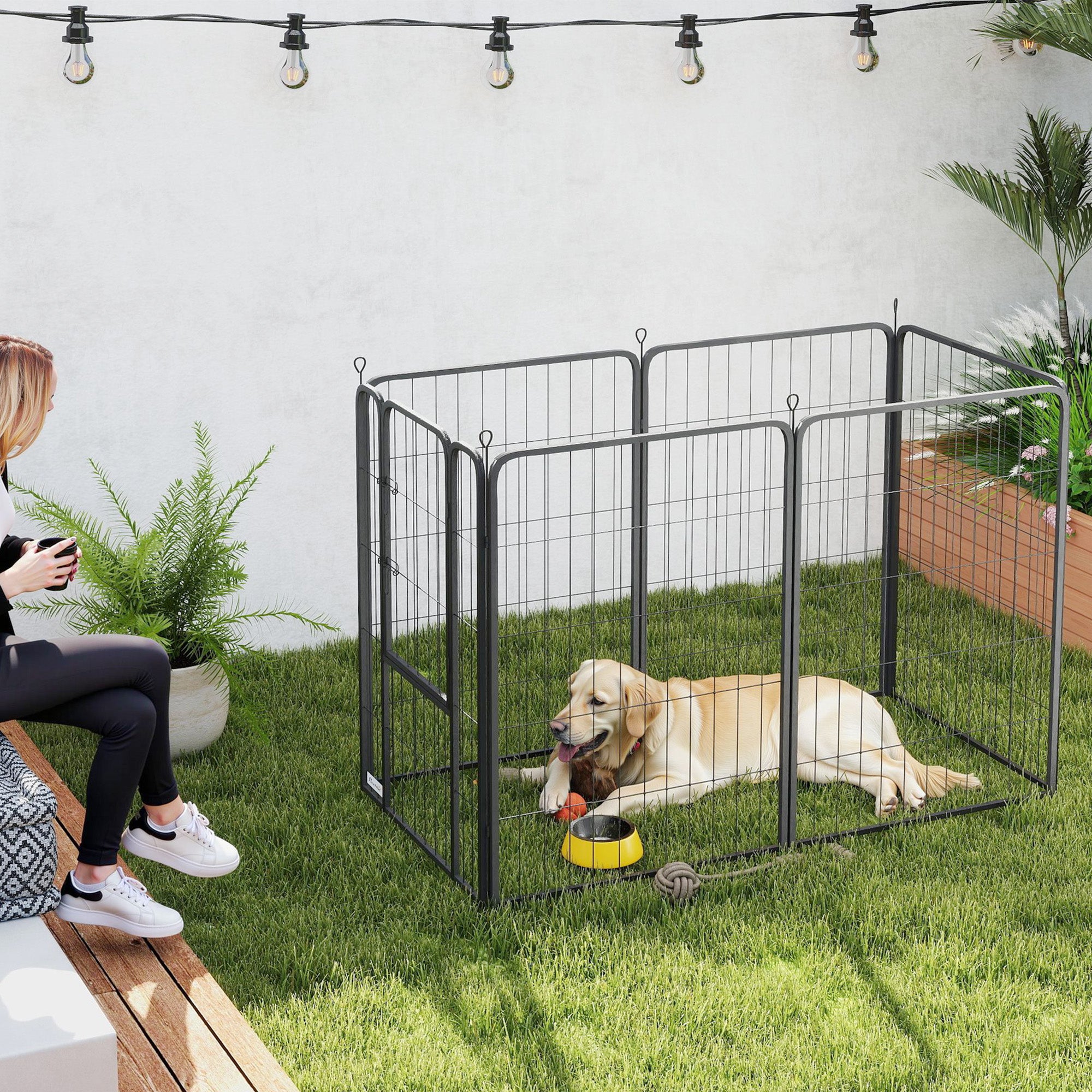 PawHut 6 Panels Dog Playpen, 39" Heavy Duty Dog Pen, Portable & Foldable Dog Fence with Door & Strap for Indoor Outdoor Backyard Garden, Puppy Pet Playpen for Large Dogs