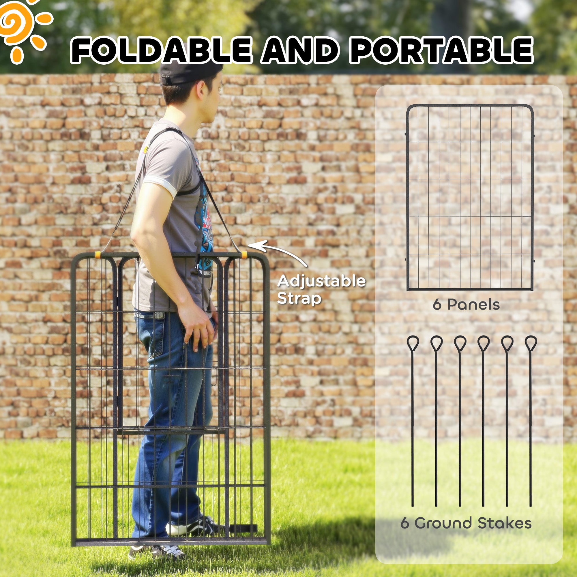 PawHut 6 Panels Dog Playpen, 39" Heavy Duty Dog Pen, Portable & Foldable Dog Fence with Door & Strap for Indoor Outdoor Backyard Garden, Puppy Pet Playpen for Large Dogs