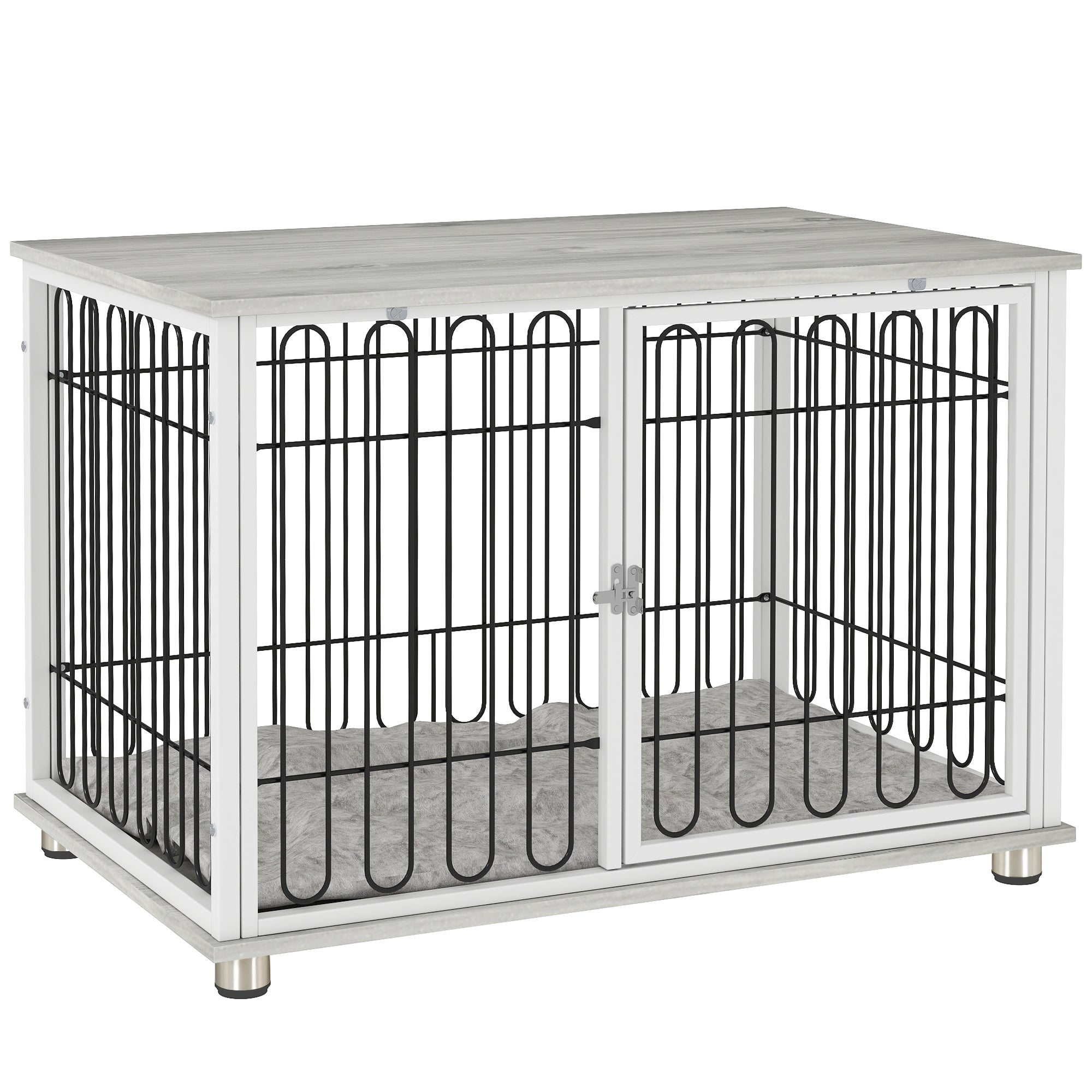 PawHut 35in Dog Crate Furniture with Washable Cushion, Indoor Dog Kennel End Table with Adjustable Feet for Medium Dogs, Grey