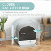 PawHut Large Cat Litter Box with Lid, Enclosed Kitty Litter Box with Slide-out Tray, Scoop, Filter, Light Grey