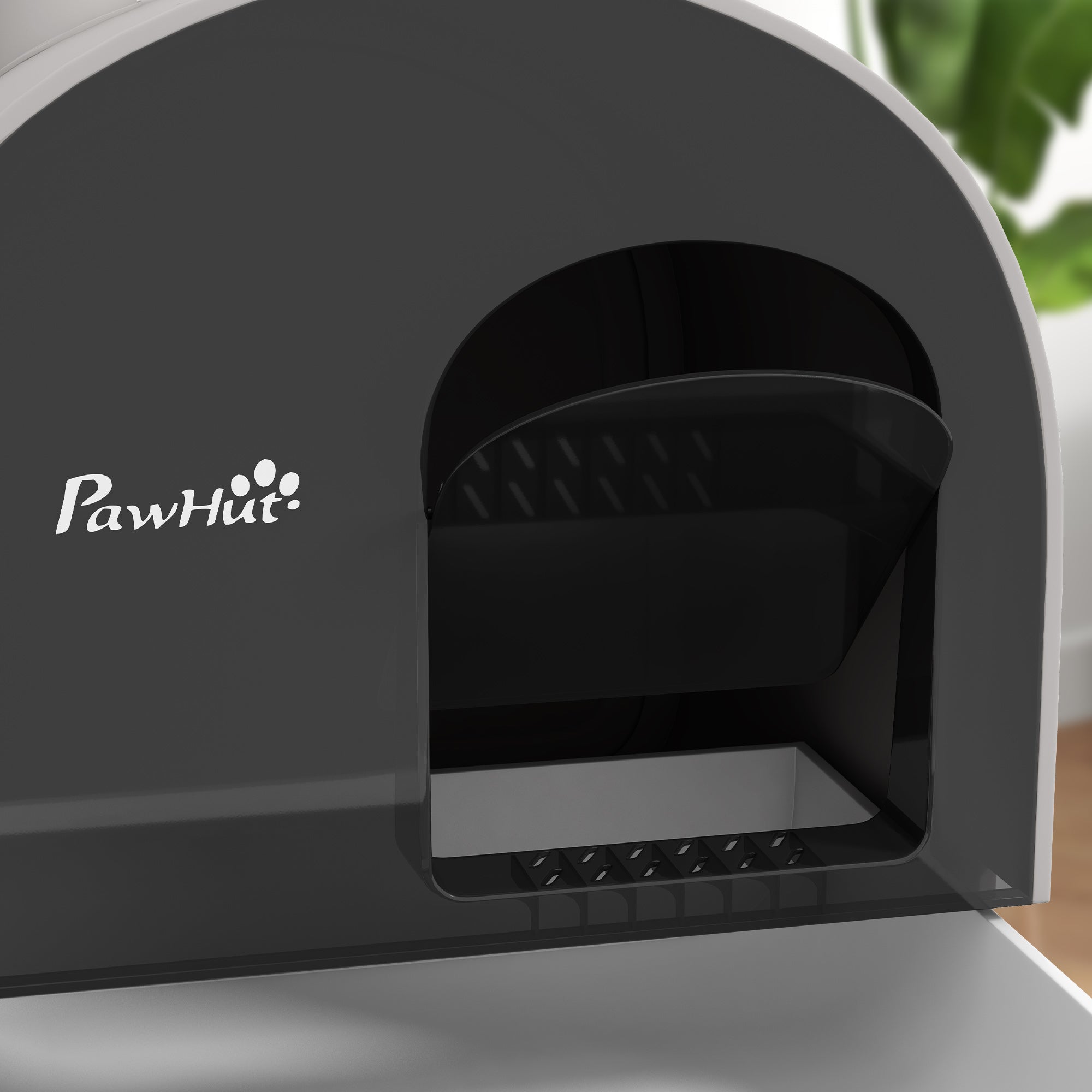 PawHut Cat Litter Box Kitten Litter Tray w/ Hood, Scoop, Filter, Flap Door, 43 x 44 x 47cm - Light Grey