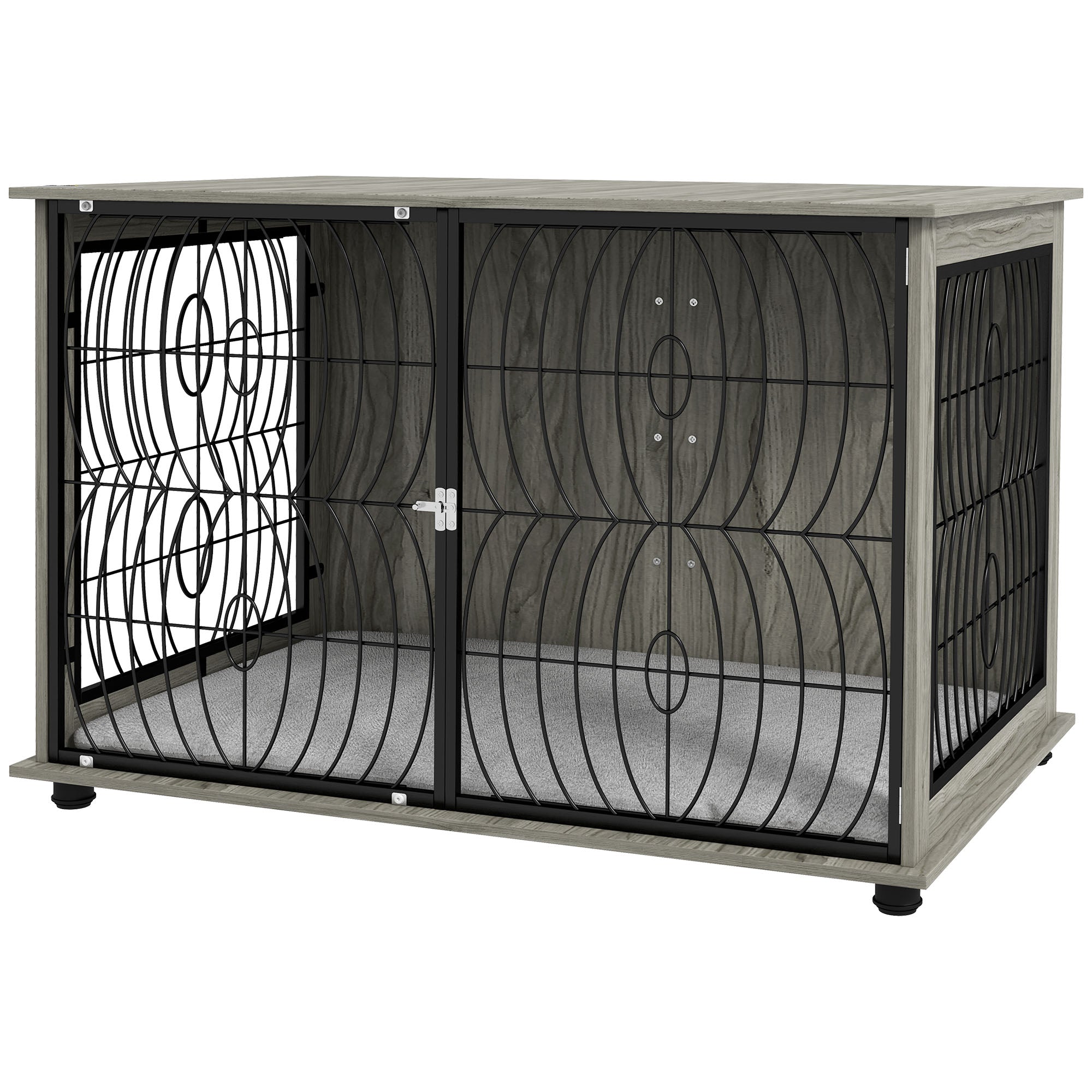 PawHut Dog Crate Furniture, Dog Cage End Table with Large Top, Soft Washable Cushion, Lockable Front Door, Wire Mesh Ventilation, Indoor Pet Crate for Extra Large Sized, 118 x 75 x 82cm - Grey