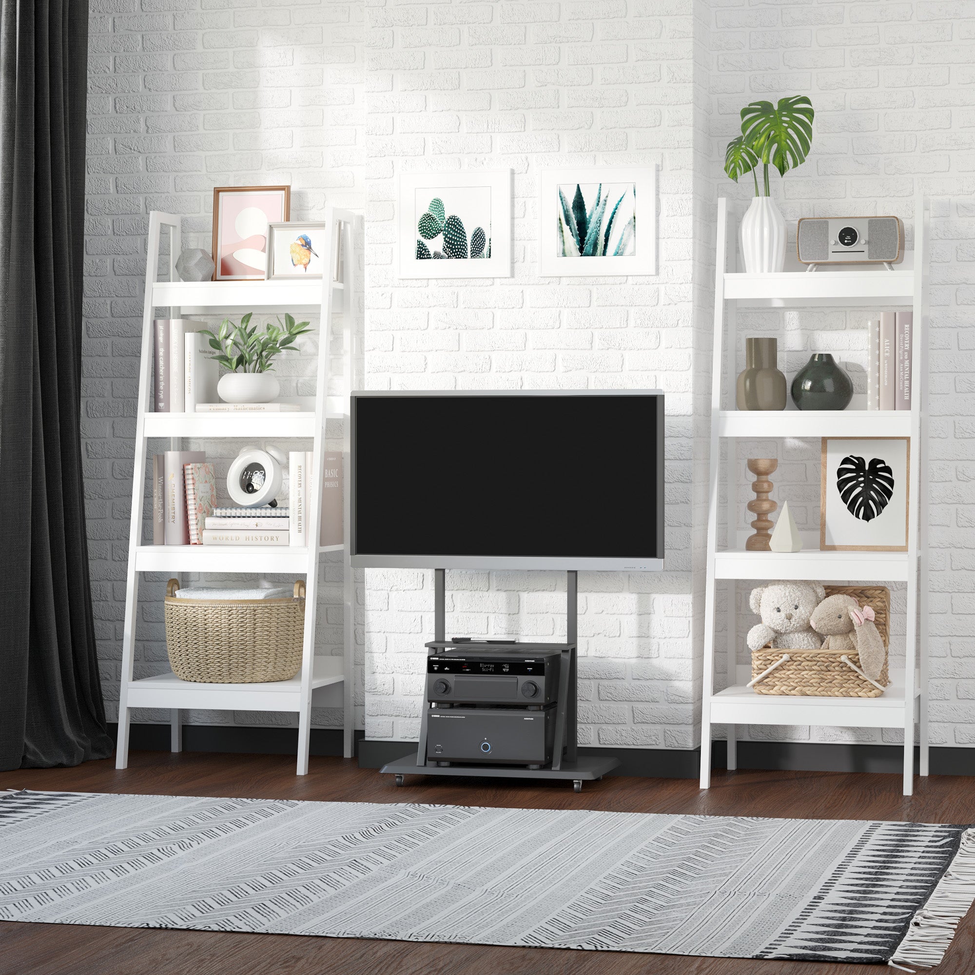 HOMCOM Set of 2, 4 Tier Ladder Shelf Bookcase, Multi-Use Display Rack, Storage Shelving Unit Display Stand, Flower Plant Stand, Home Office Furniture, White