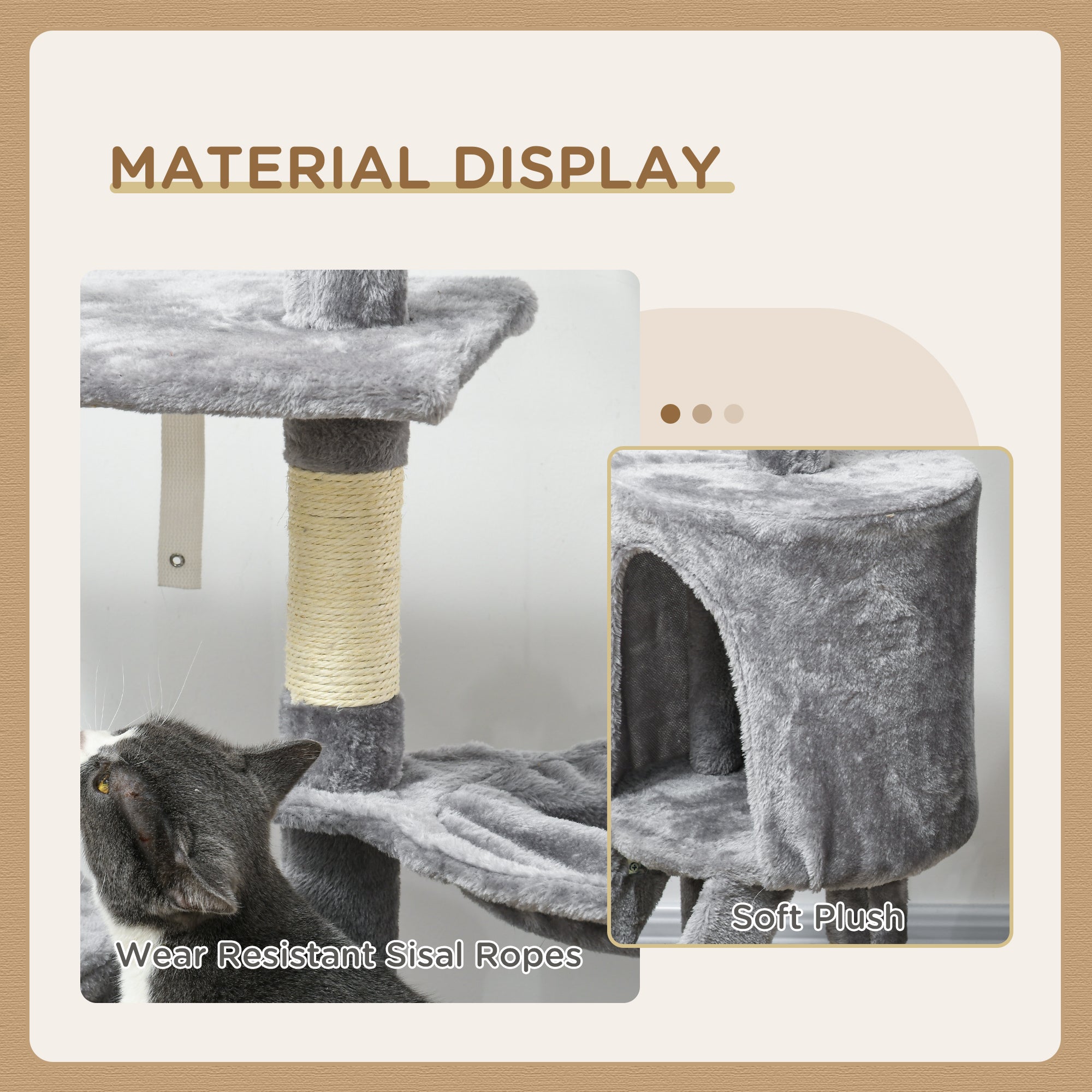 PawHut 53" Cat Tree, Large Cat Tower with Scratching Posts, Condo, Perches, Ladder, Hammock, Dangling Toys, Multi-level Kitten Activity Centre, Grey