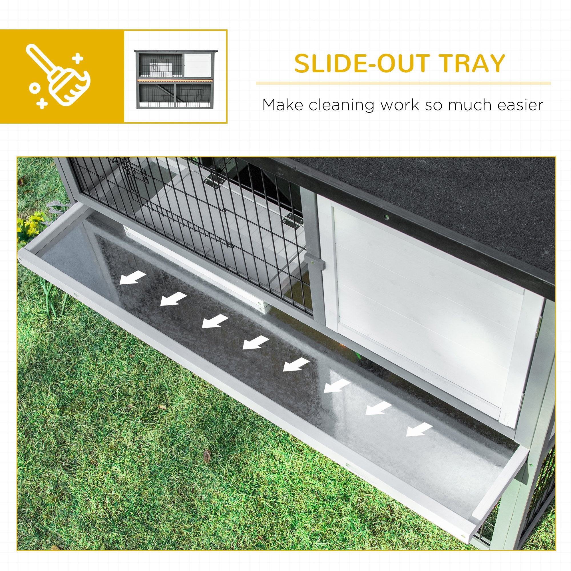 PawHut 48x20x36 Inch Wooden Rabbit Hutch Backyard Bunny Cage Small Animal House w/ Outdoor Run, Grey