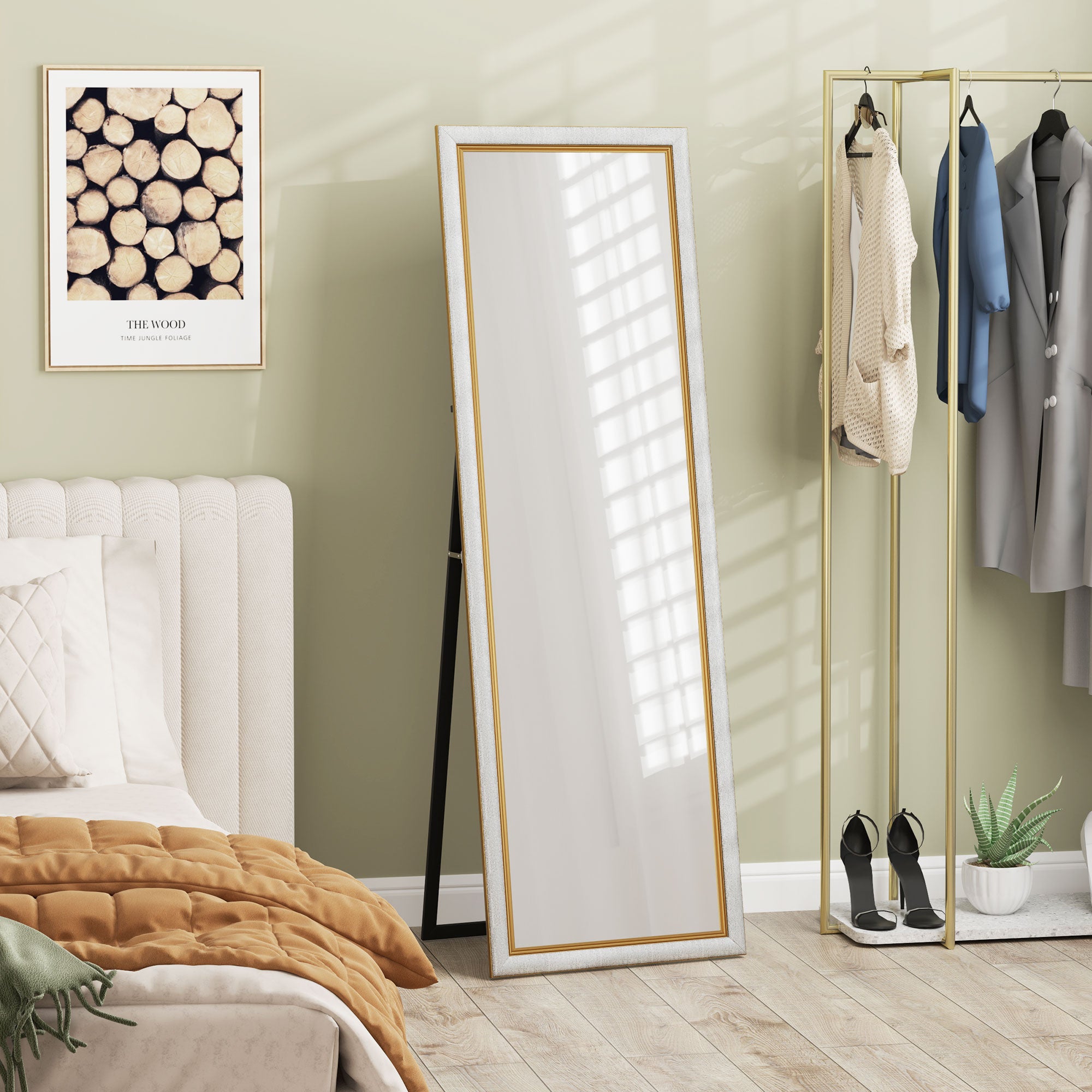 HOMCOM Full Length Mirror, 64" x 21" Full Body Mirror with Gold Frame, Free Standing, Leaning or Wall Mirror for Living Room, Bedroom, Silver