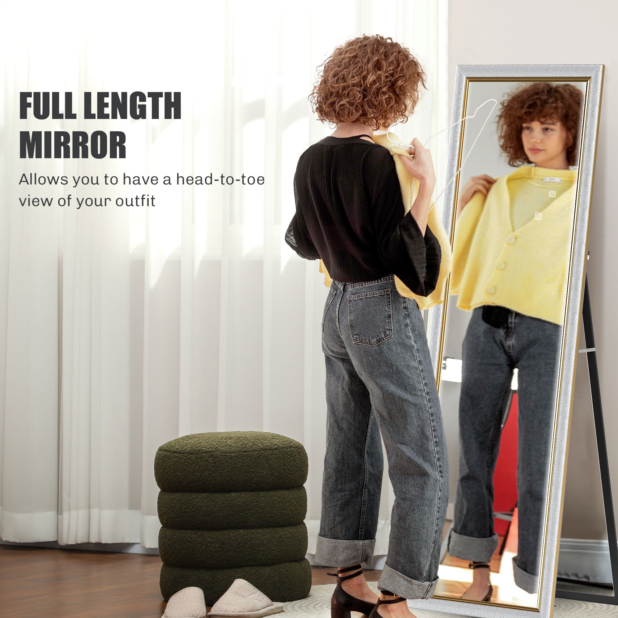 HOMCOM Full Length Mirror, 64" x 21" Full Body Mirror with Gold Frame, Free Standing, Leaning or Wall Mirror for Living Room, Bedroom, Silver