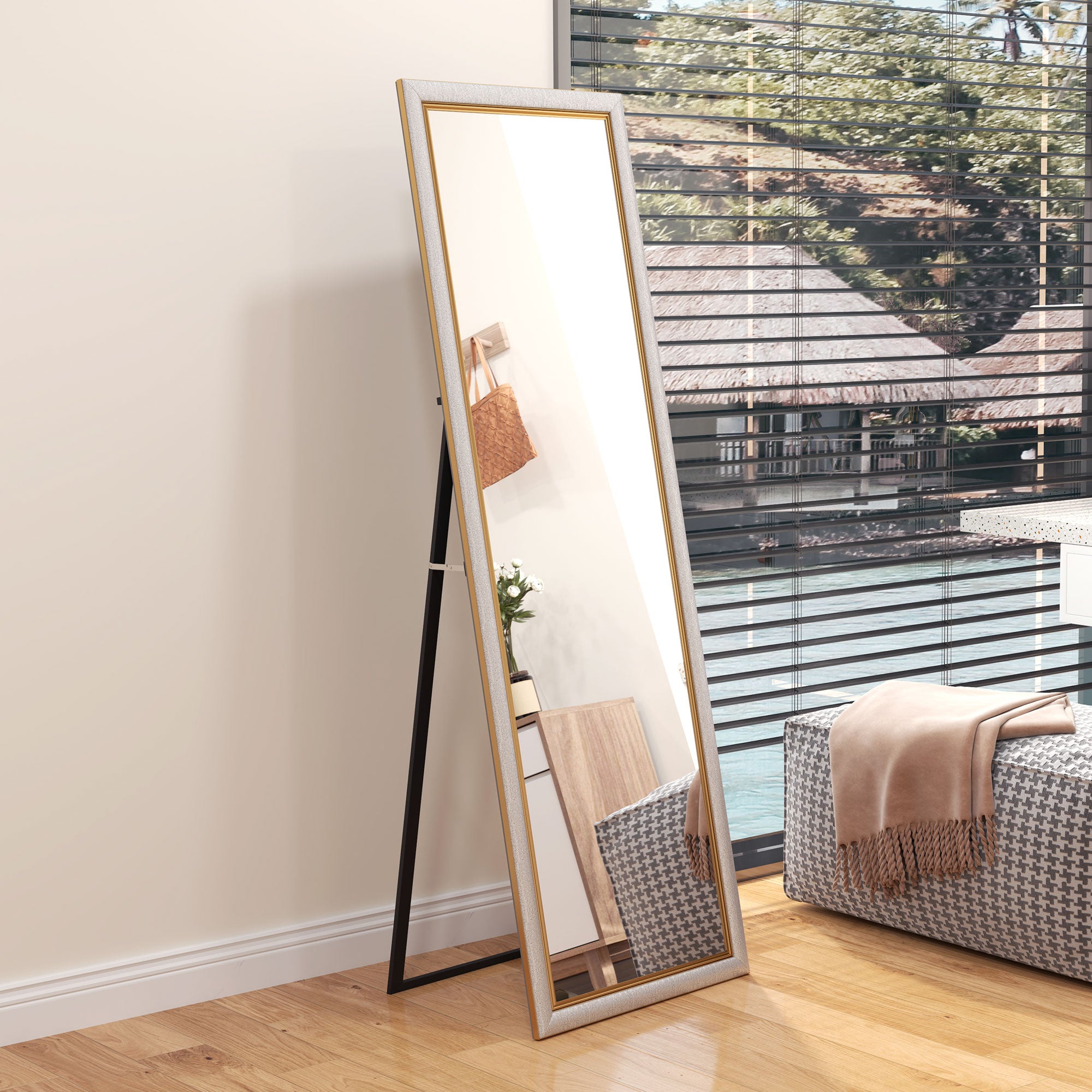 HOMCOM Full Length Mirror, 64" x 21" Full Body Mirror with Gold Frame, Free Standing, Leaning or Wall Mirror for Living Room, Bedroom, Silver