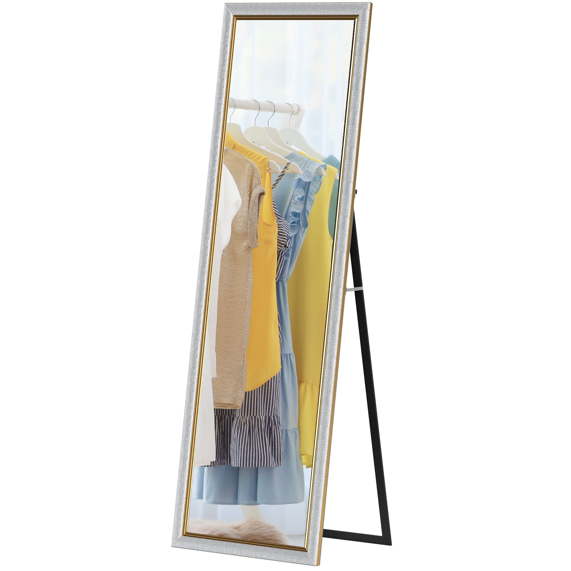 HOMCOM Full Length Mirror, 64" x 21" Full Body Mirror with Gold Frame, Free Standing, Leaning or Wall Mirror for Living Room, Bedroom, Silver