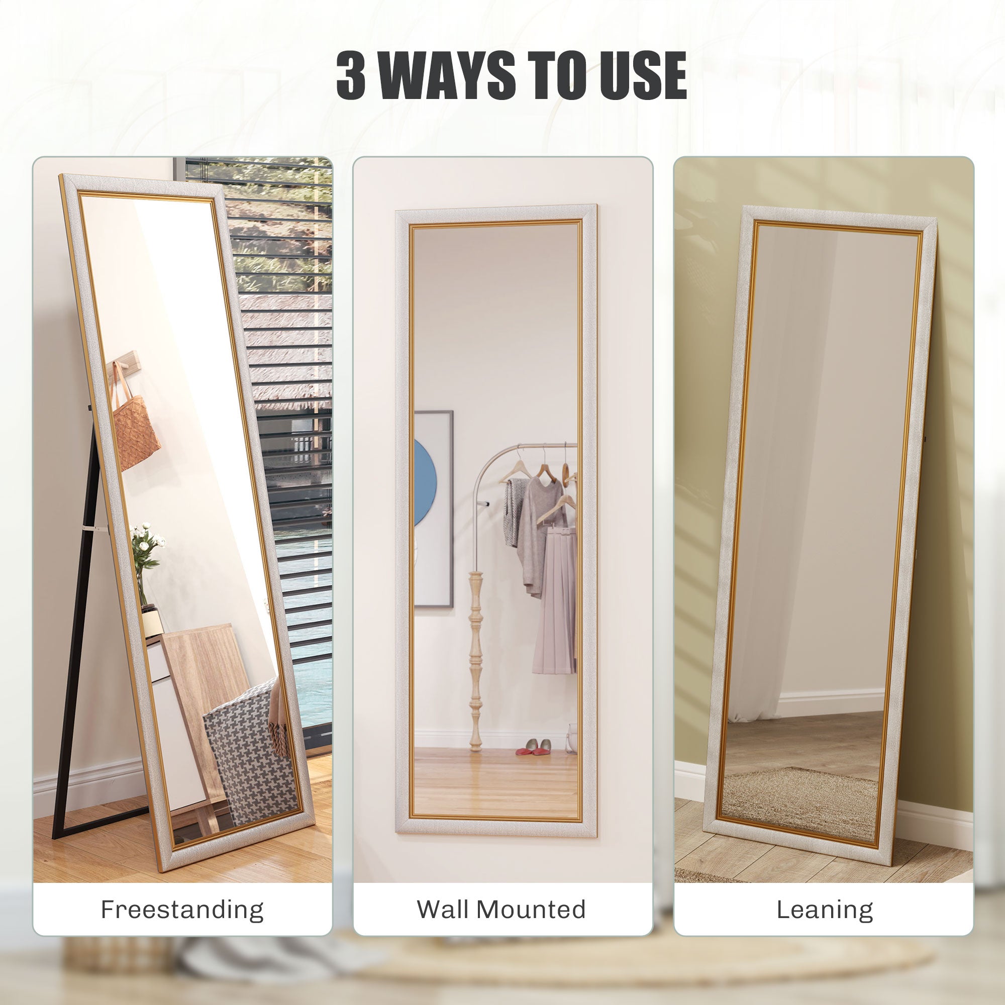 HOMCOM Full Length Mirror, 64" x 21" Full Body Mirror with Gold Frame, Free Standing, Leaning or Wall Mirror for Living Room, Bedroom, Silver