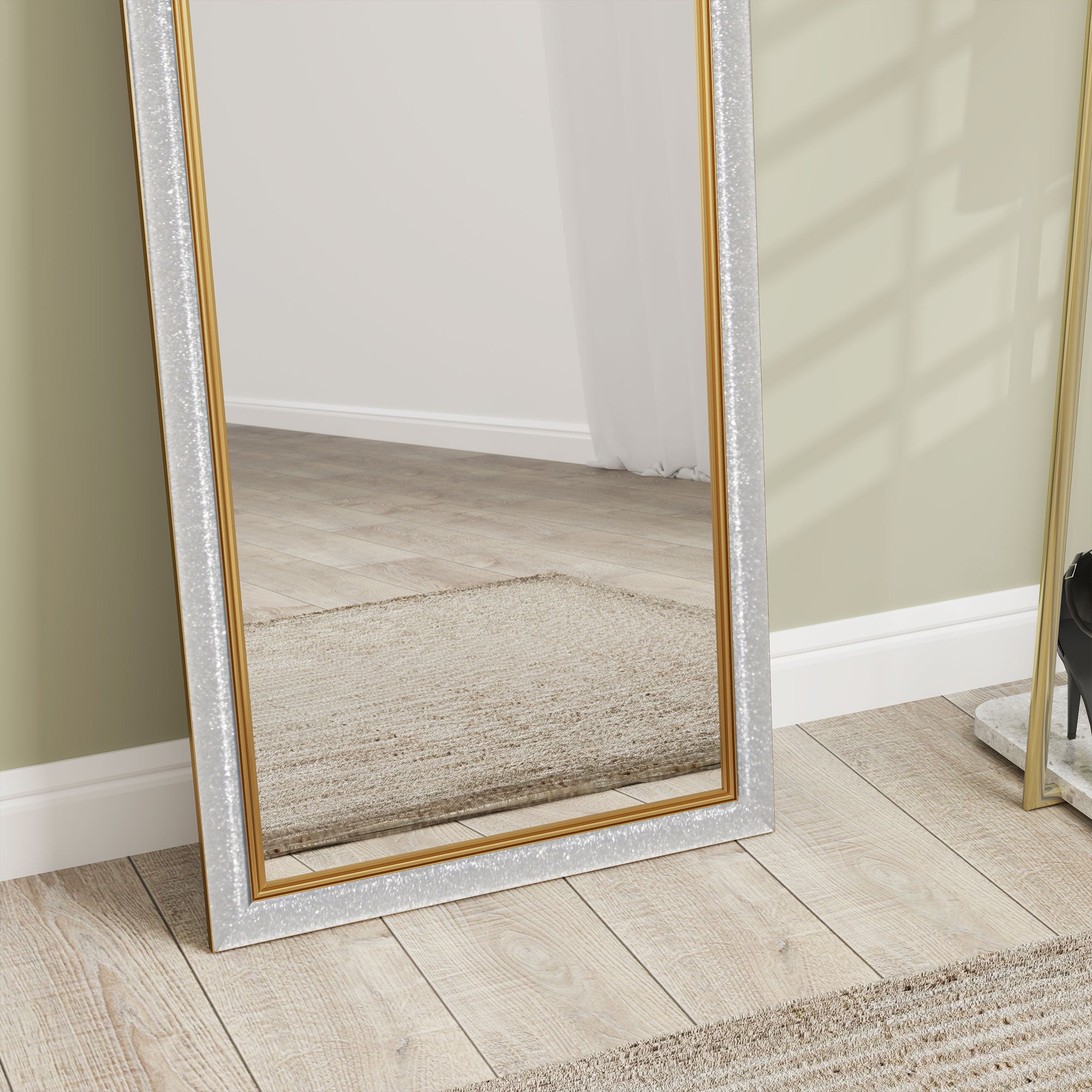 HOMCOM Full Length Mirror, 64" x 21" Full Body Mirror with Gold Frame, Free Standing, Leaning or Wall Mirror for Living Room, Bedroom, Silver