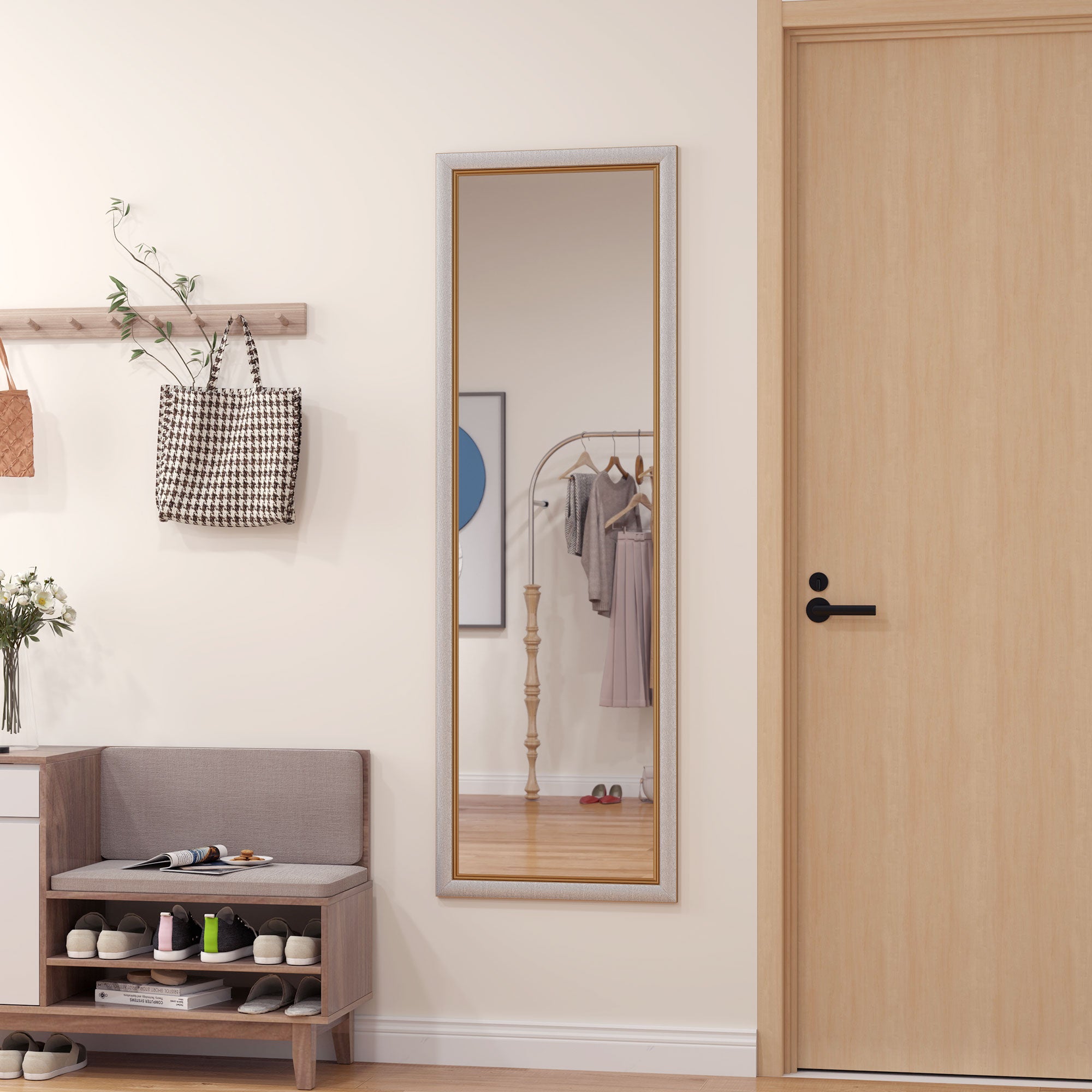 HOMCOM Full Length Mirror, 64" x 21" Full Body Mirror with Gold Frame, Free Standing, Leaning or Wall Mirror for Living Room, Bedroom, Silver