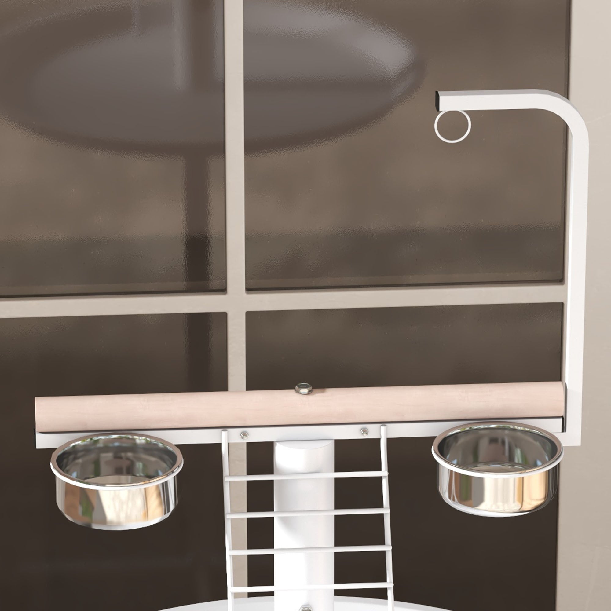 PawHut Bird Table, Bird Feeding Station with Wheels, Perches, Stainless Steel Feed Bowls, Round Tray for Indoor - White