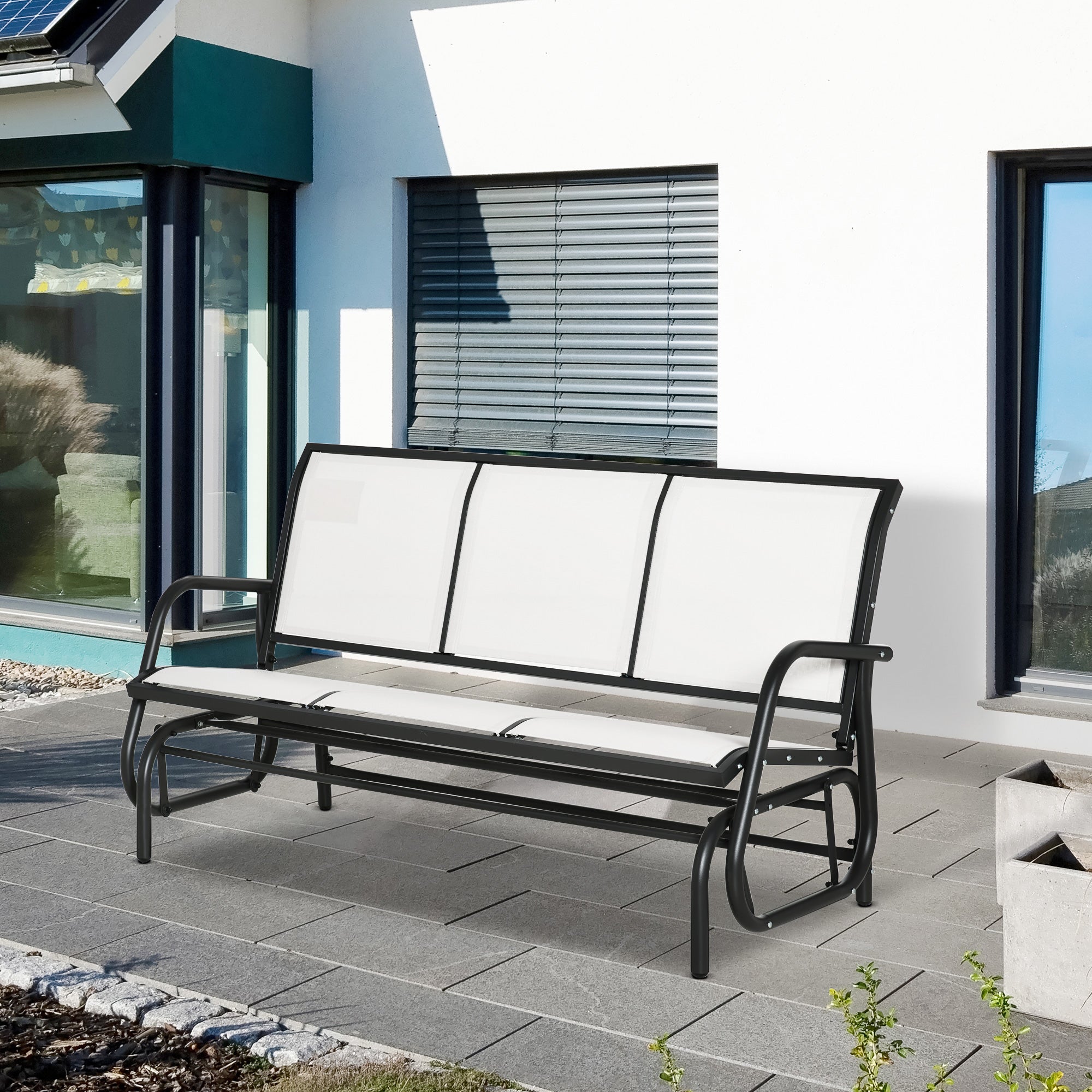 Outsunny 3-Seat Outdoor Glider Chair, Patio Glider Outdoor Rocking Chair with Steel Frame, Sling Fabric Seat for Garden, Backyard, Lawn, Cream White