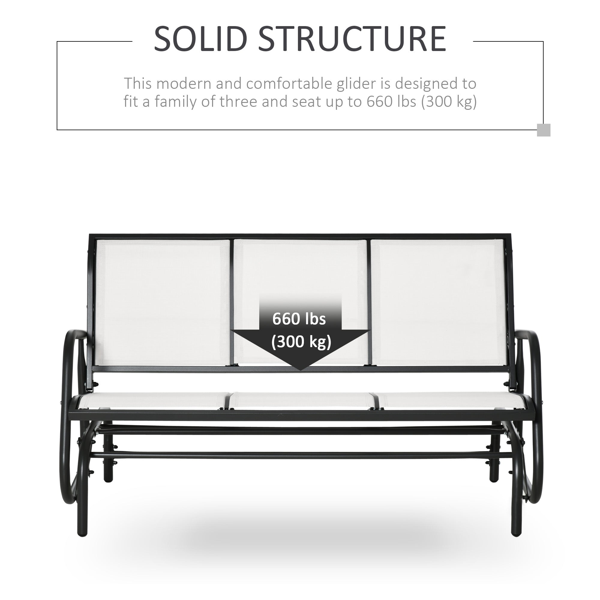 Outsunny 3-Seat Outdoor Glider Chair, Patio Glider Outdoor Rocking Chair with Steel Frame, Sling Fabric Seat for Garden, Backyard, Lawn, Cream White