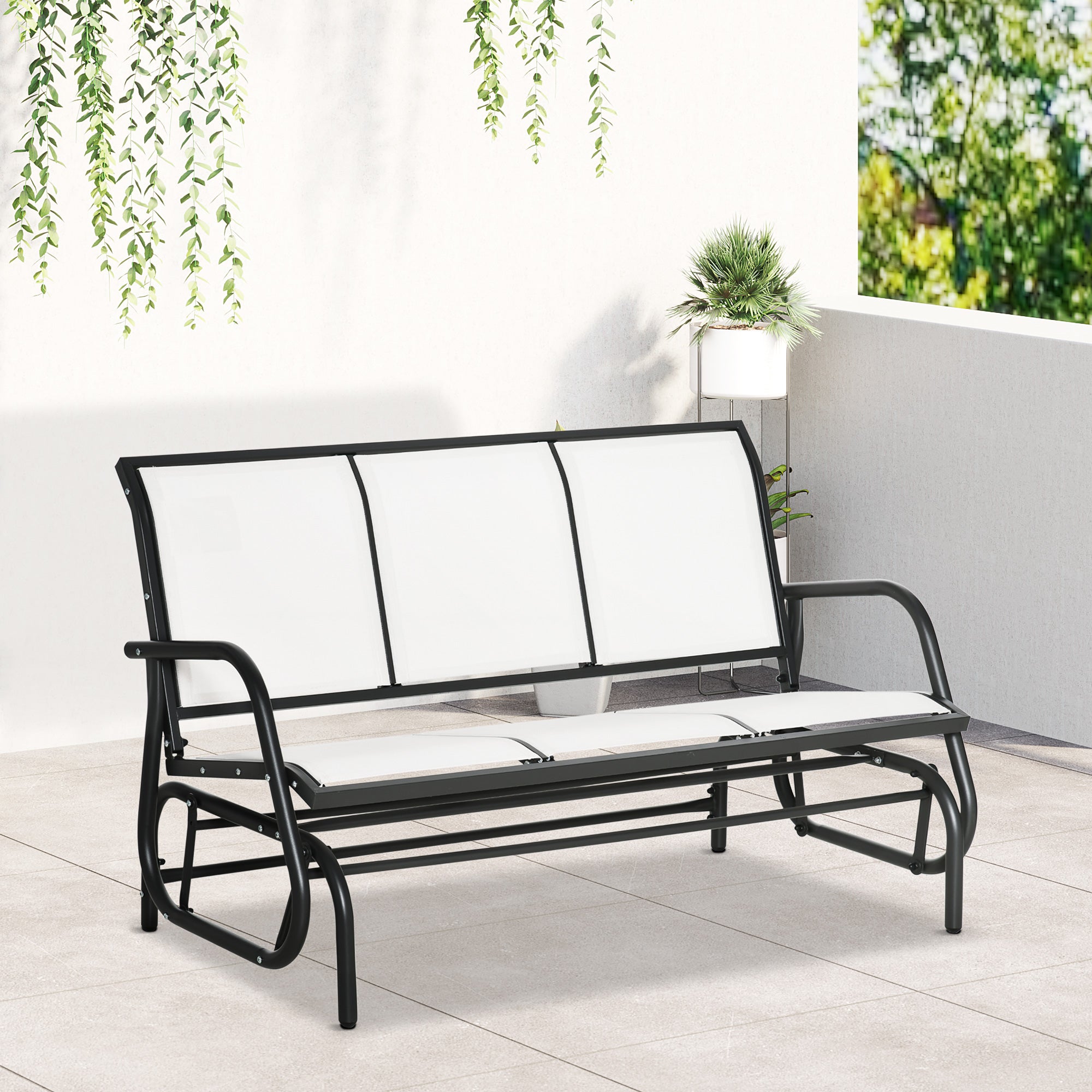 Outsunny 3-Seat Outdoor Glider Chair, Patio Glider Outdoor Rocking Chair with Steel Frame, Sling Fabric Seat for Garden, Backyard, Lawn, Cream White