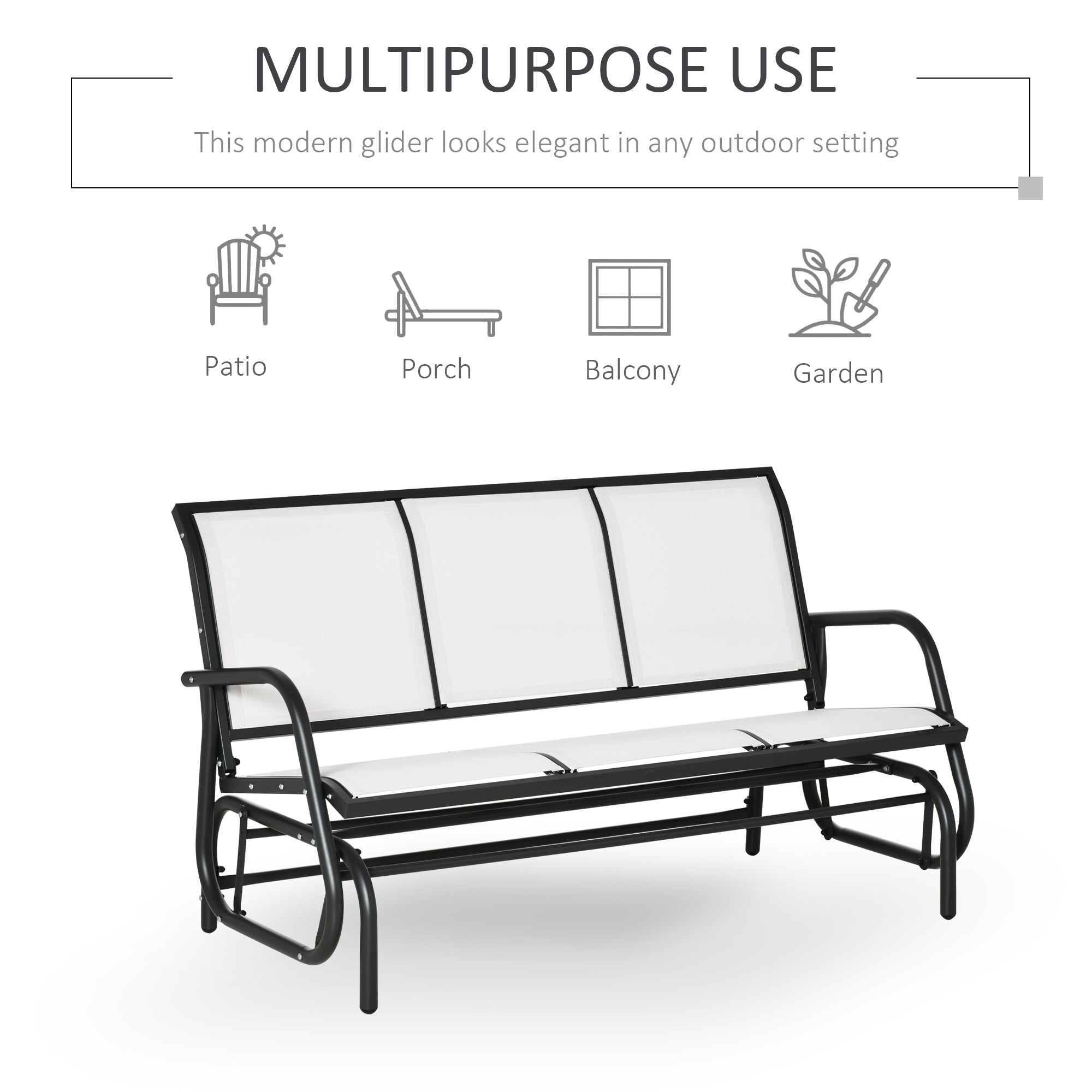 Outsunny 3-Seat Outdoor Glider Chair, Patio Glider Outdoor Rocking Chair with Steel Frame, Sling Fabric Seat for Garden, Backyard, Lawn, Cream White