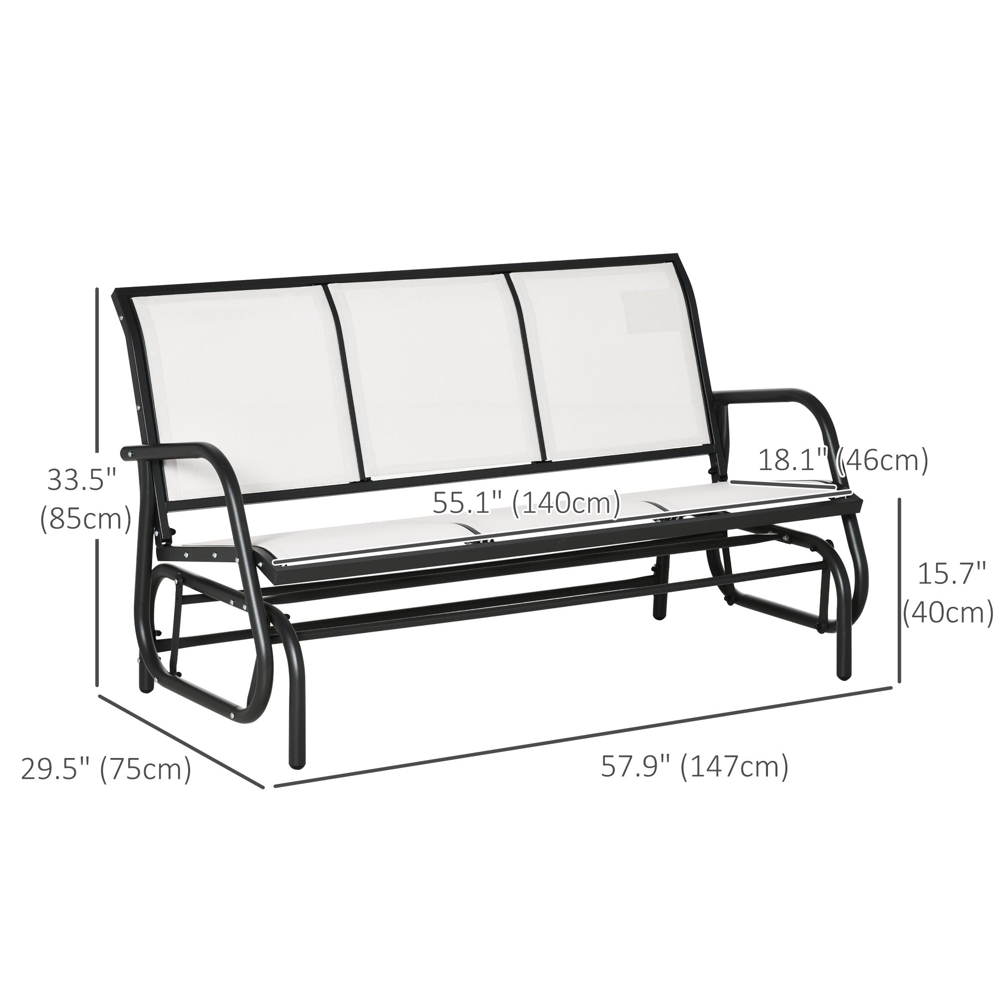 Outsunny 3-Seat Outdoor Glider Chair, Patio Glider Outdoor Rocking Chair with Steel Frame, Sling Fabric Seat for Garden, Backyard, Lawn, Cream White