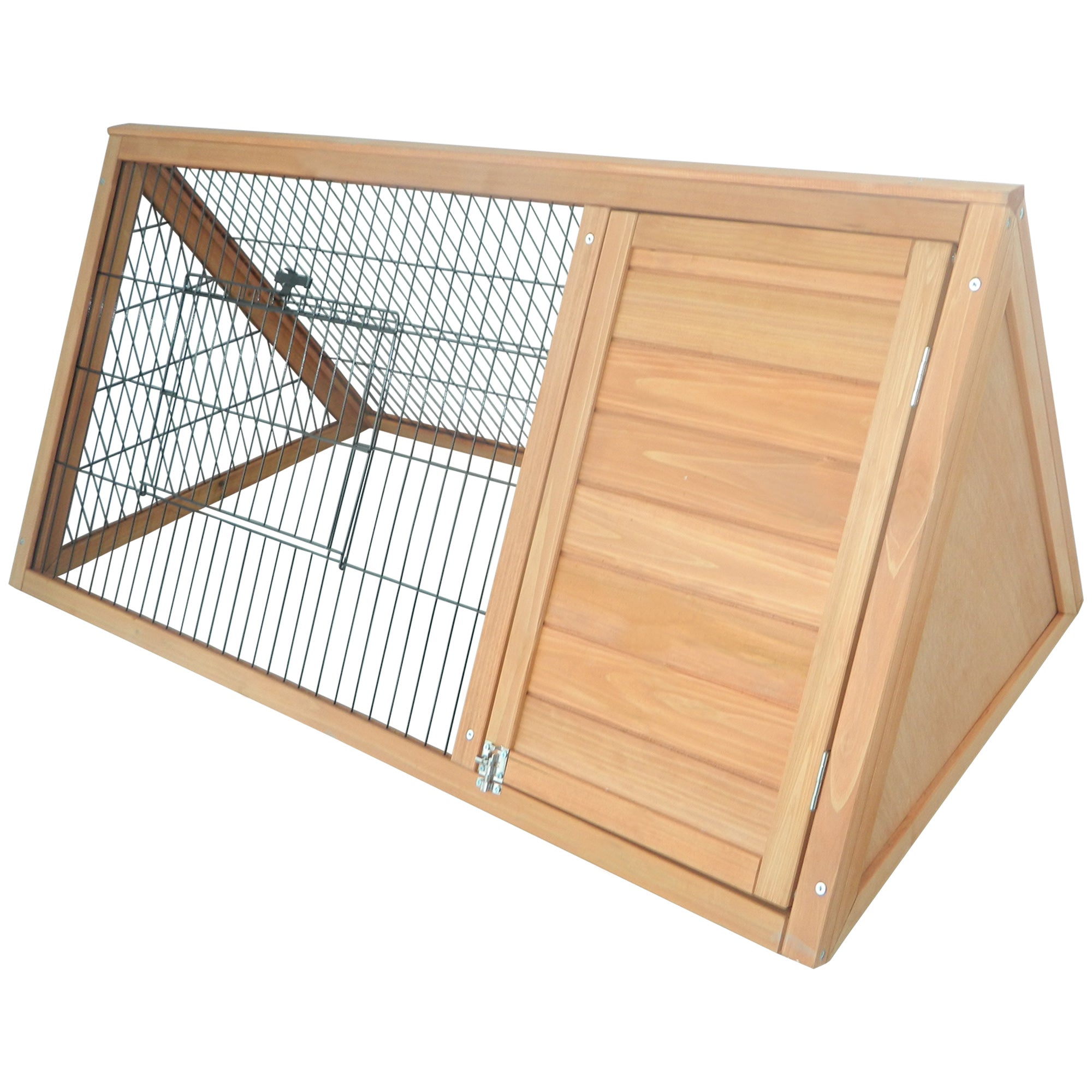 PawHut Wooden Rabbit Hutch Triangle Bunny Ferret Cage Guinea Pig Run Small Animal Hutch Yellow 116 x 62.2 x 52.5 cm