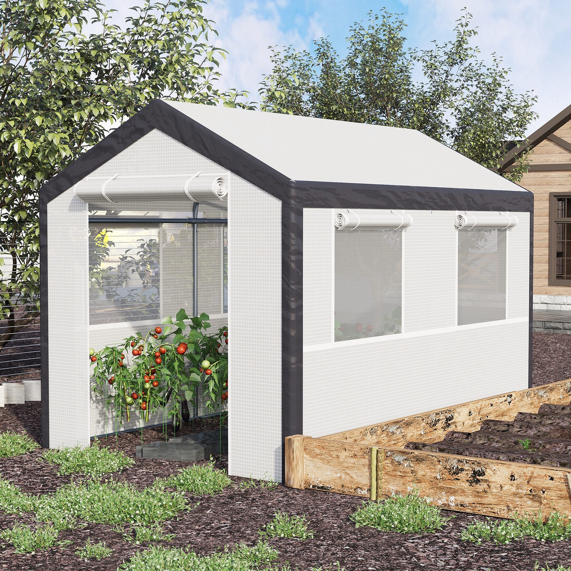 Outsunny 6.6' x 10' x 7' Heavy Duty Walk-In Greenhouse Vegetable Seed Growth Tent Outdoor Plant Growing Tunnel Warm House Flower Shed Backyard, White
