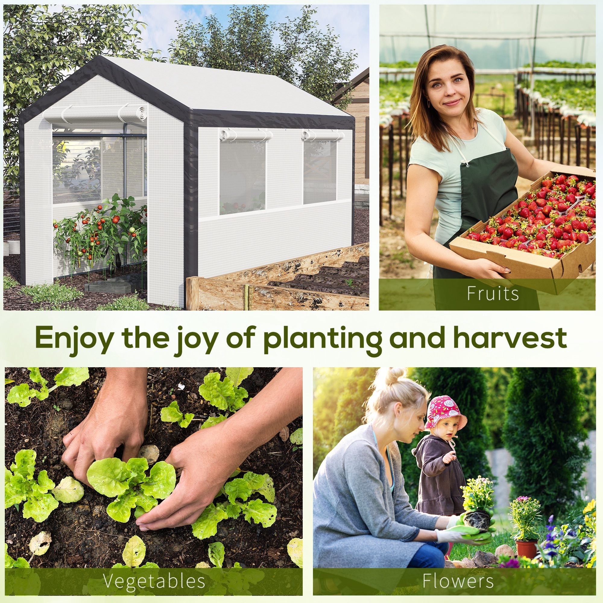Outsunny 6.6' x 10' x 7' Heavy Duty Walk-In Greenhouse Vegetable Seed Growth Tent Outdoor Plant Growing Tunnel Warm House Flower Shed Backyard, White