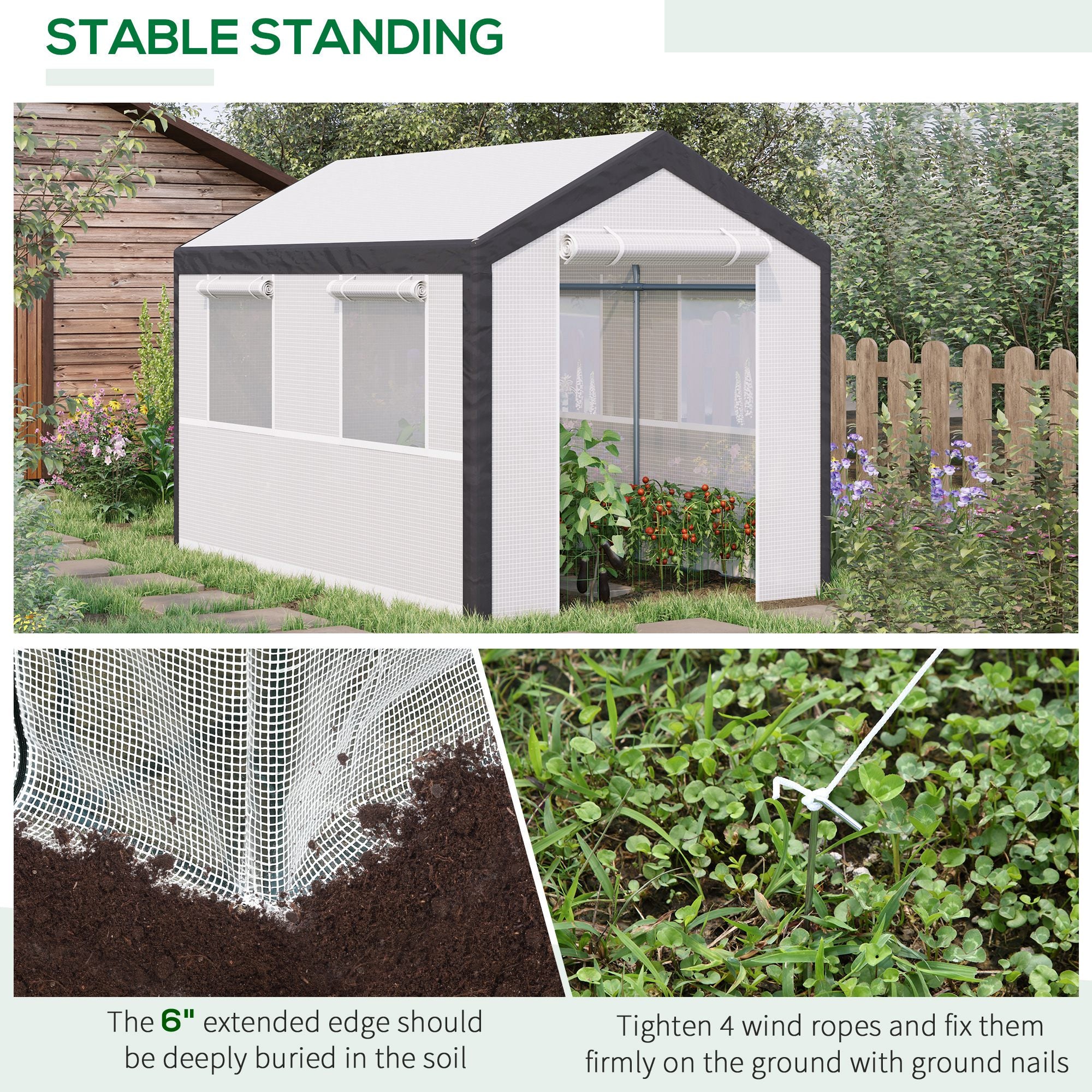 Outsunny 6.6' x 10' x 7' Heavy Duty Walk-In Greenhouse Vegetable Seed Growth Tent Outdoor Plant Growing Tunnel Warm House Flower Shed Backyard, White