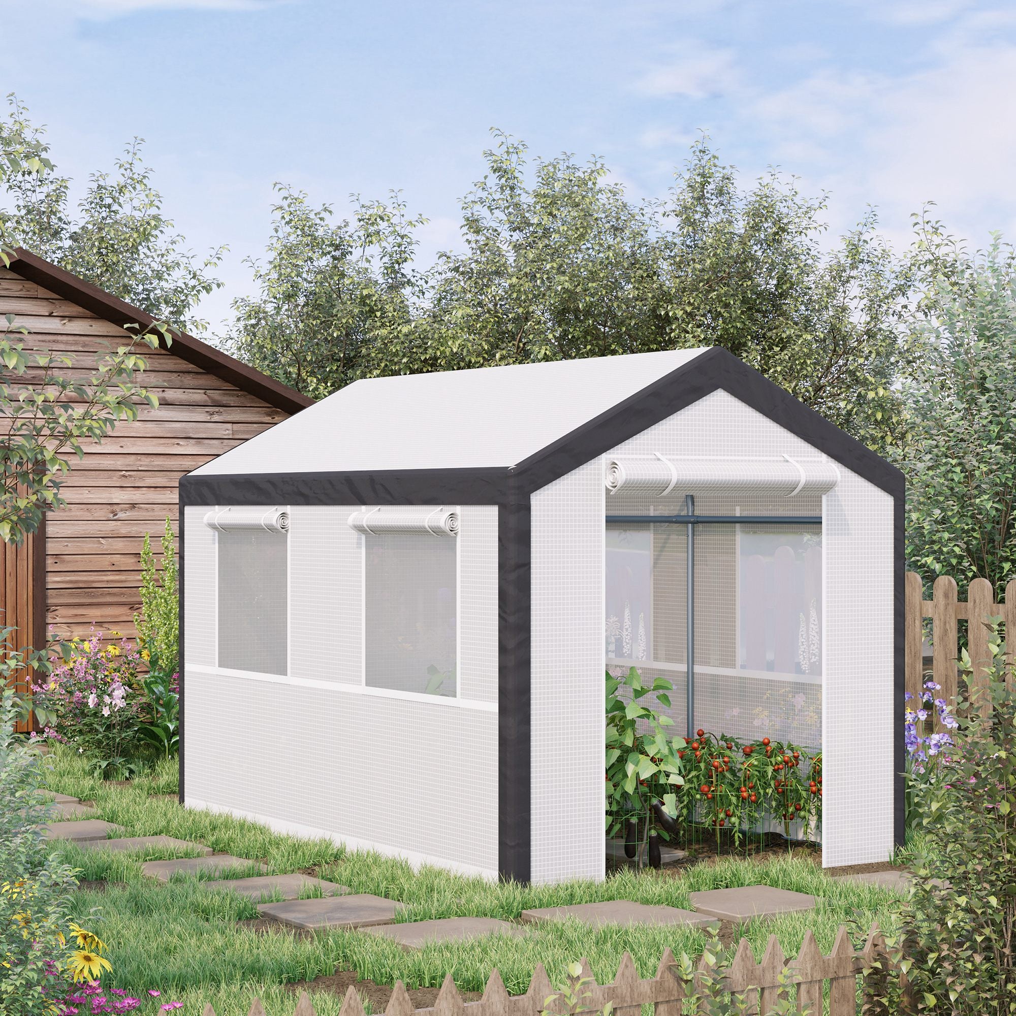 Outsunny 6.6' x 10' x 7' Heavy Duty Walk-In Greenhouse Vegetable Seed Growth Tent Outdoor Plant Growing Tunnel Warm House Flower Shed Backyard, White