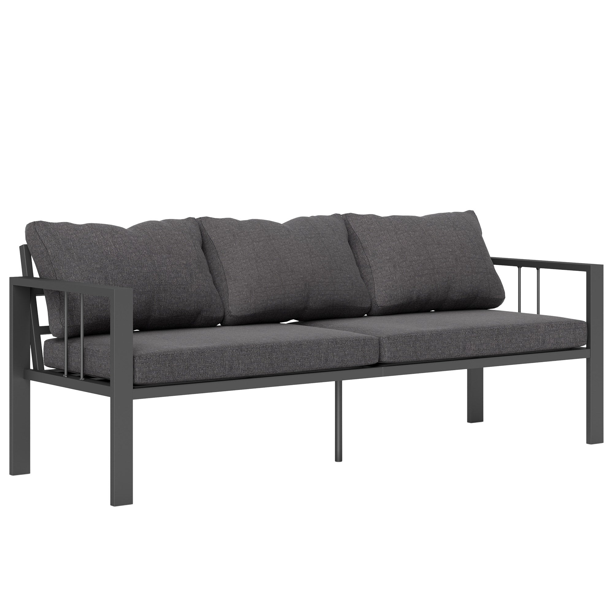 Outsunny Aluminum Outdoor Sofa, 3-Seater Patio Couch, Patio Furniture Outdoor Couch with Cushions, Wide Seat, Armrests for Garden, Backyard, Balcony, Dark Grey