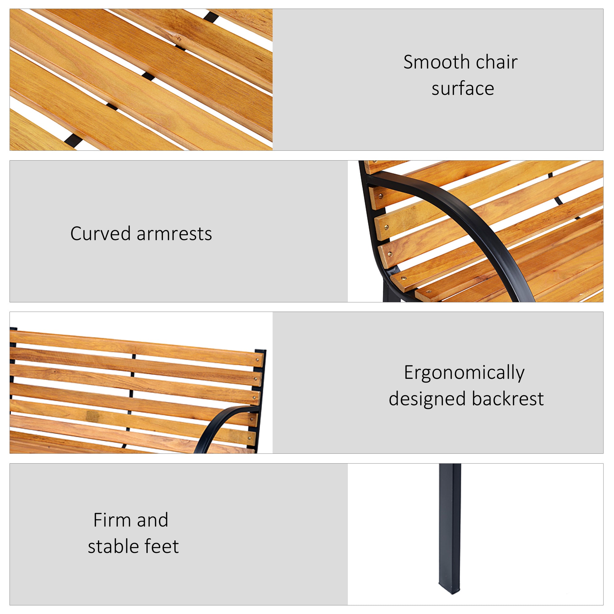 Outsunny 48"L Garden Bench Outdoor Patio 2-Person Wooden Seat Chair Park Loveseat  Yard Furniture w/ Steel Frame