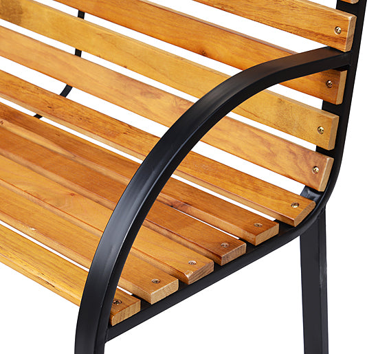 Outsunny 48"L Garden Bench Outdoor Patio 2-Person Wooden Seat Chair Park Loveseat  Yard Furniture w/ Steel Frame