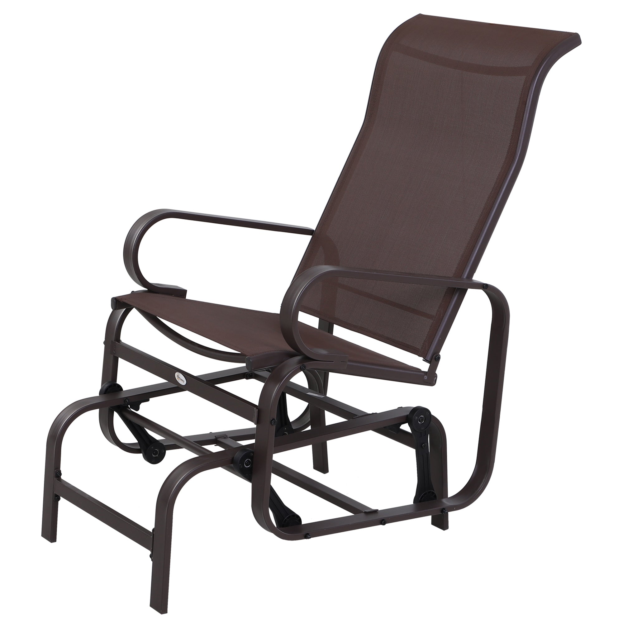 Outsunny Patio Glider with Breathable Mesh Fabric, Outdoor Glider Chair, Garden Rocking Gliding Seat for Patio, Yard, Porch, Brown