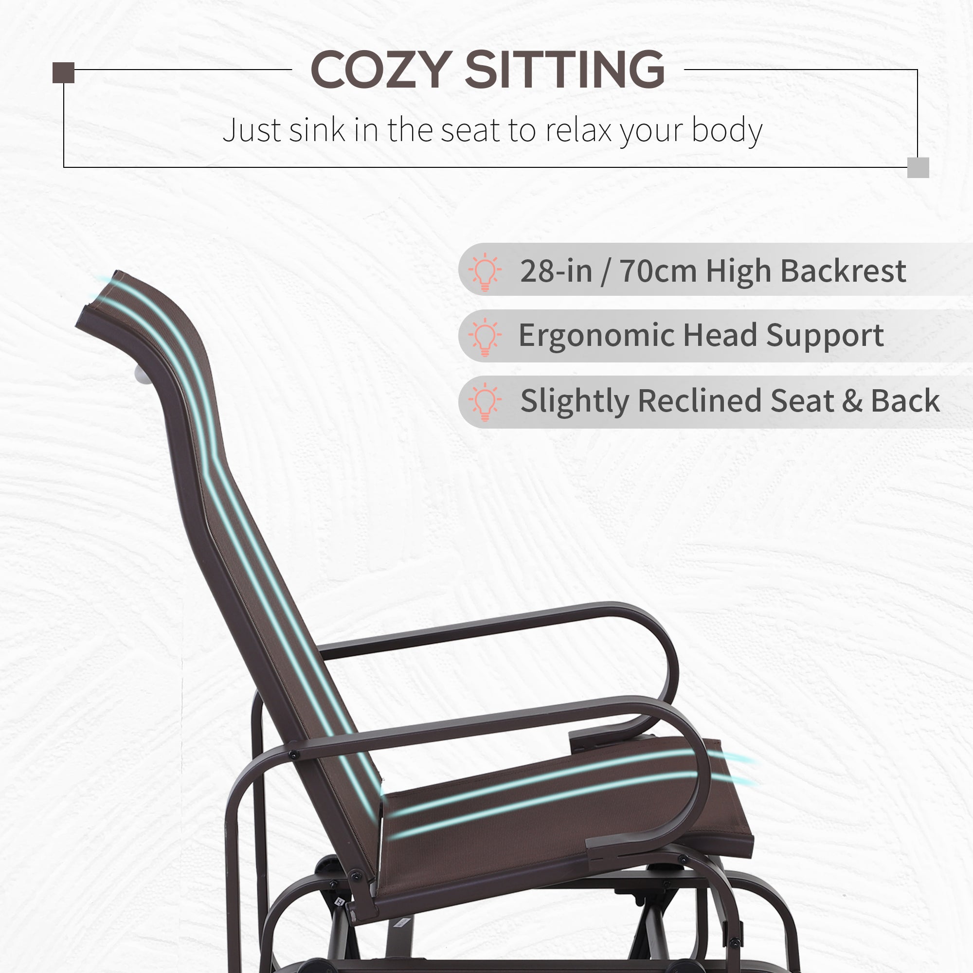 Outsunny Patio Glider with Breathable Mesh Fabric, Outdoor Glider Chair, Garden Rocking Gliding Seat for Patio, Yard, Porch, Brown