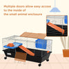 PawHut 35" Small Animal Cage, Rolling Bunny Cage, Guinea Pig Cage with Food Dish, Water Bottle, Hay Feeder, Platform, Ramp for Ferret Chinchilla, Black