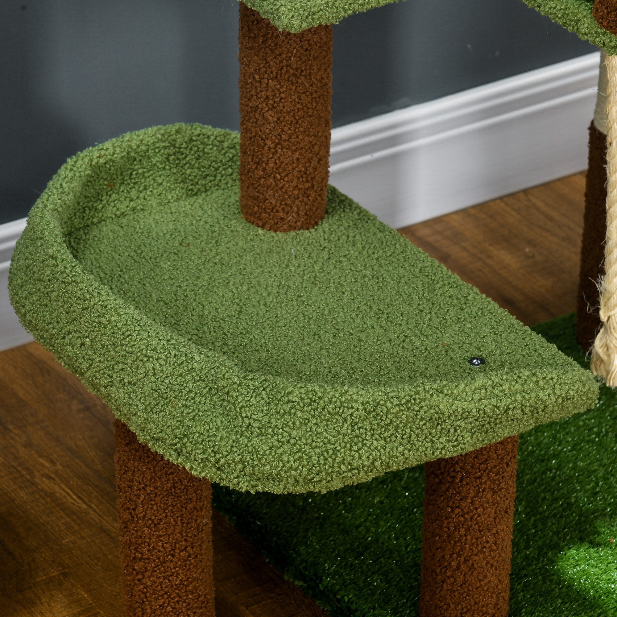 PawHut 42" Cat Tree with Scratching Posts, Cat Tower for Indoor Cats with Bed, House, Toy, Forest Themed, Green