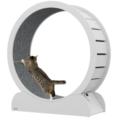 PawHut Cat Treadmill, Cat Exercise Wheel, 39.4 inch Cat Running Wheel with Brake, Carpeted Runway, for Exercise - White