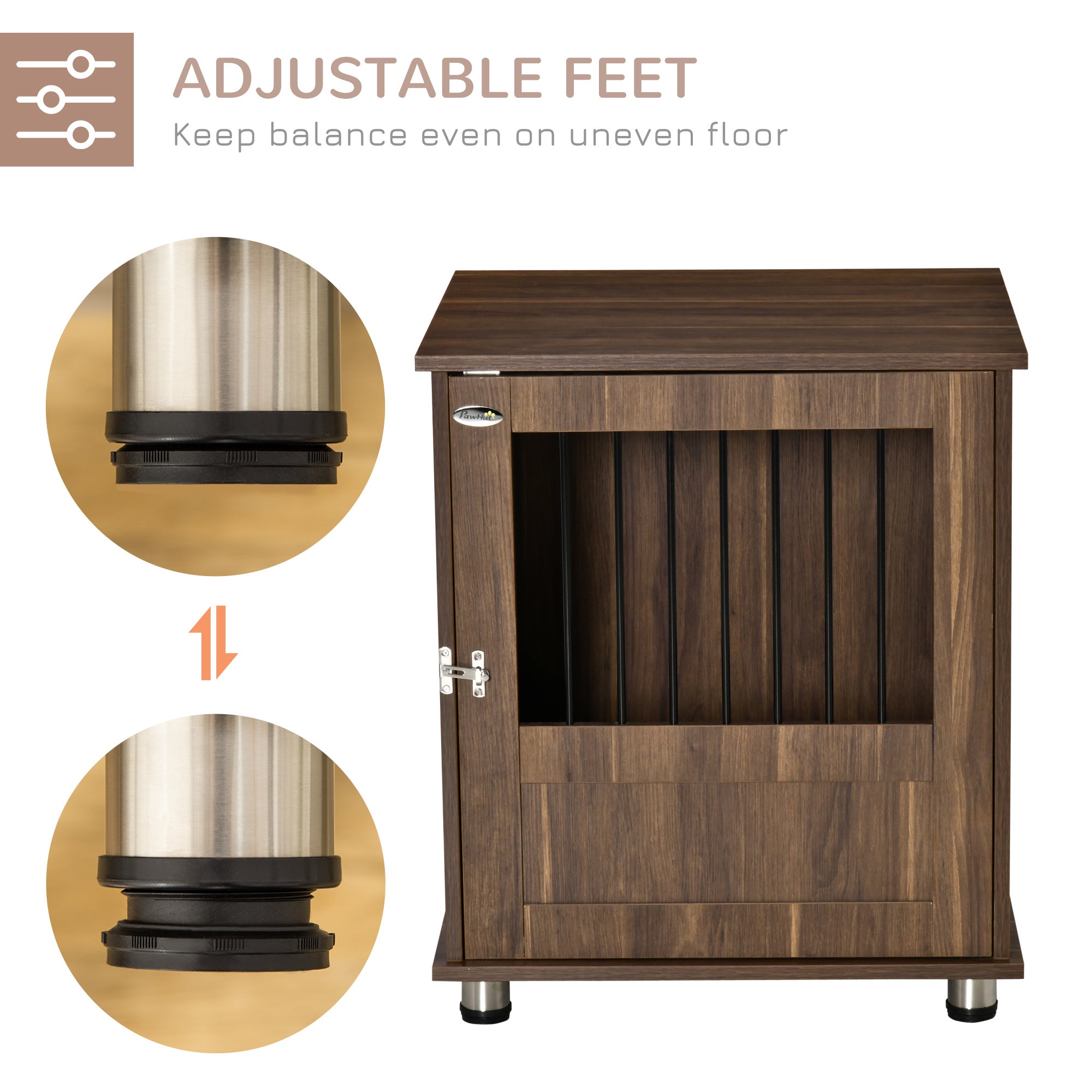 PawHut Dog Crate Furniture, Wooden End Table Furniture with Lockable Magnetic Doors, Small Size Pet Kennel Indoor Animal Cage, Brown