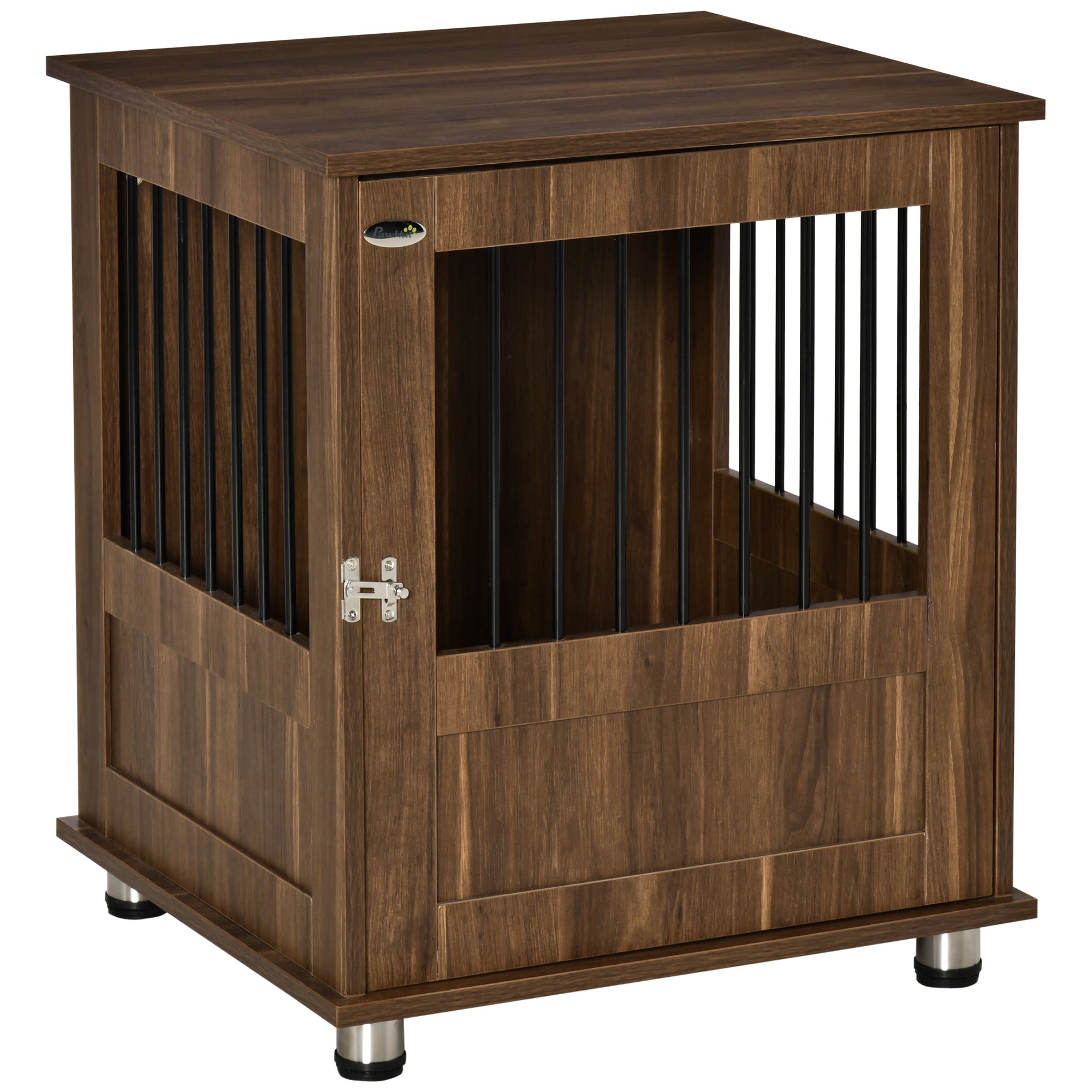 PawHut Dog Crate Furniture, Wooden End Table Furniture with Lockable Magnetic Doors, Small Size Pet Kennel Indoor Animal Cage, Brown