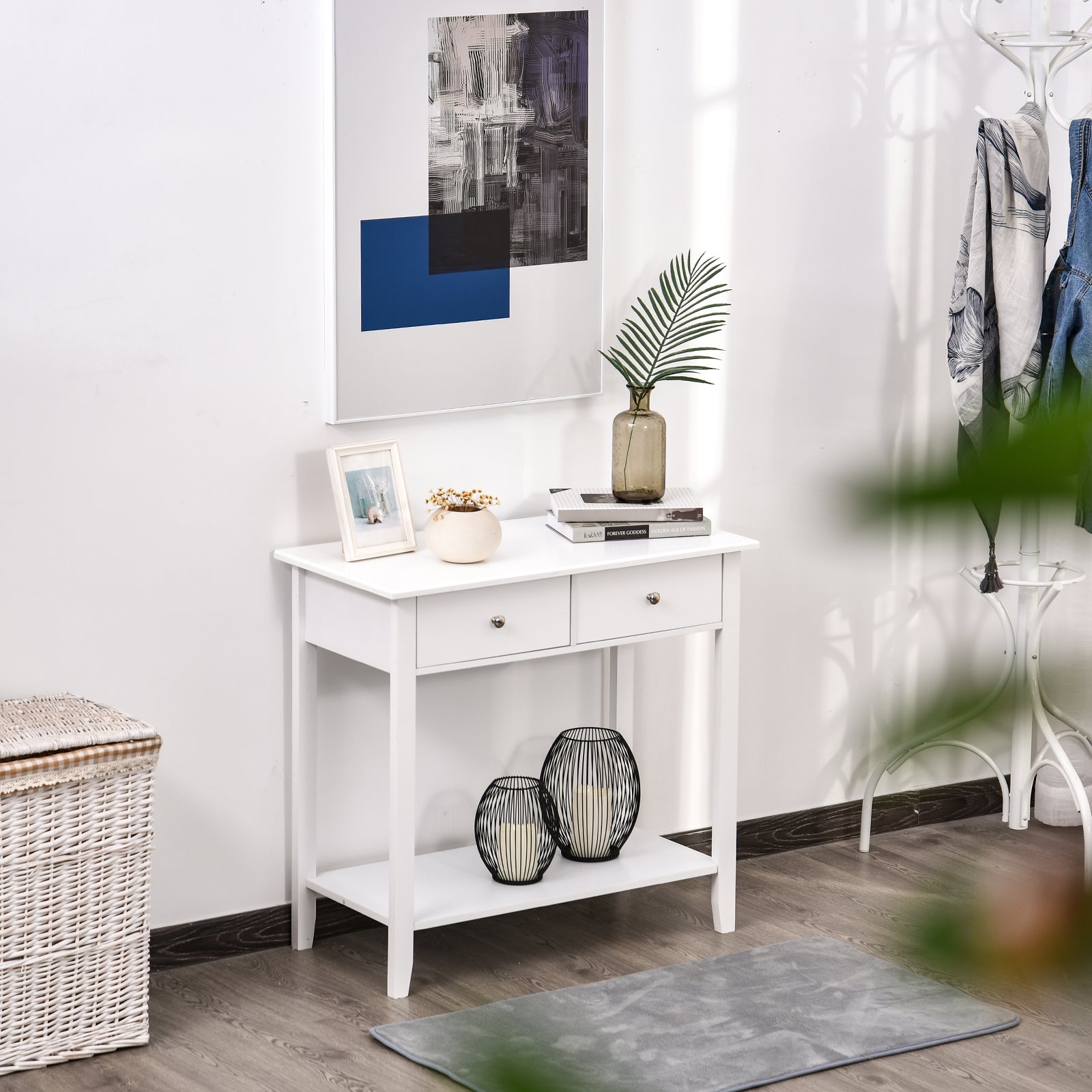 HOMCOM Console Table, Modern Entryway Table with Storage Drawers, Bottom Shelf and Wooden Legs, 31.5