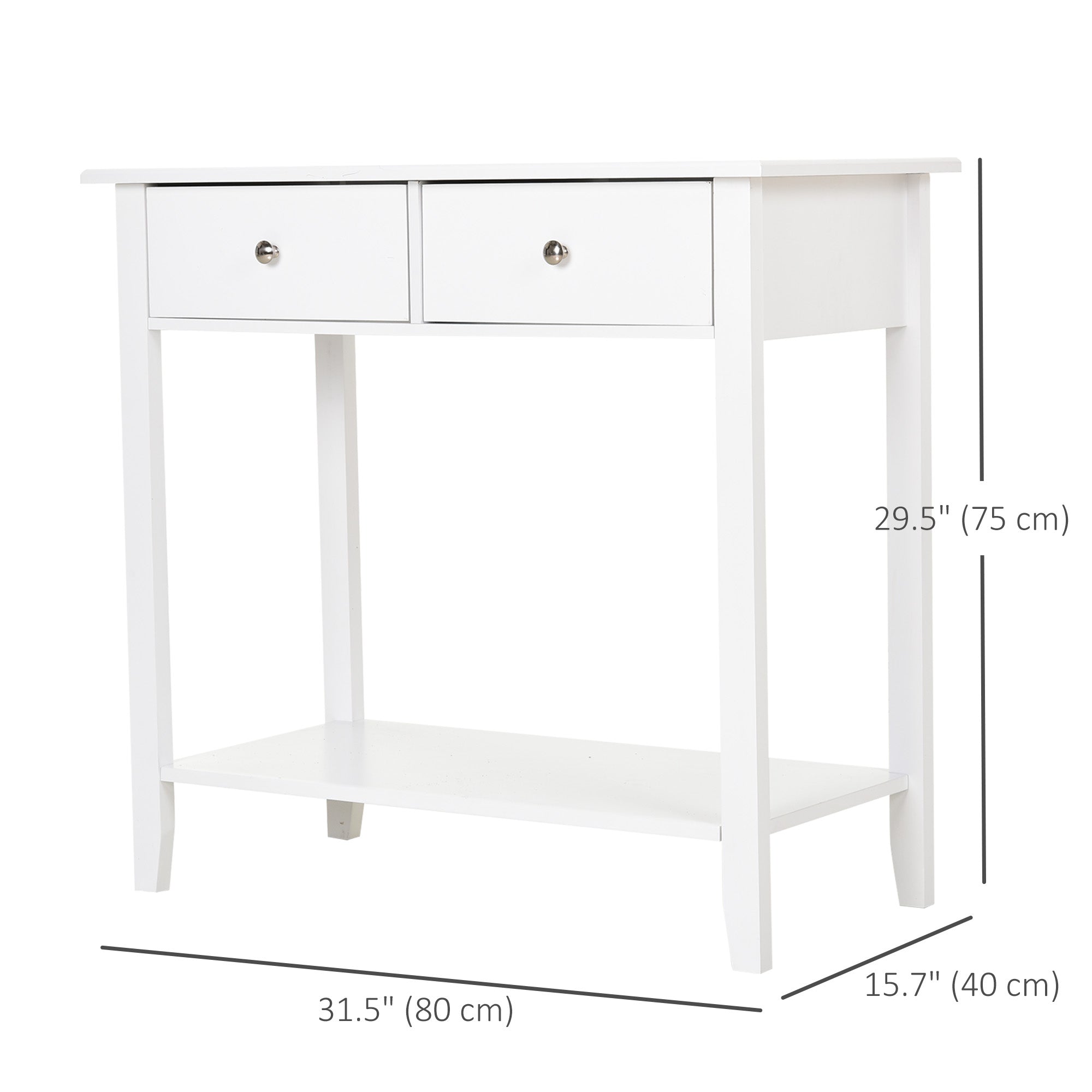 HOMCOM Console Table, Modern Entryway Table with Storage Drawers, Bottom Shelf and Wooden Legs, 31.5" Sofa Side Desk for Living Room, White