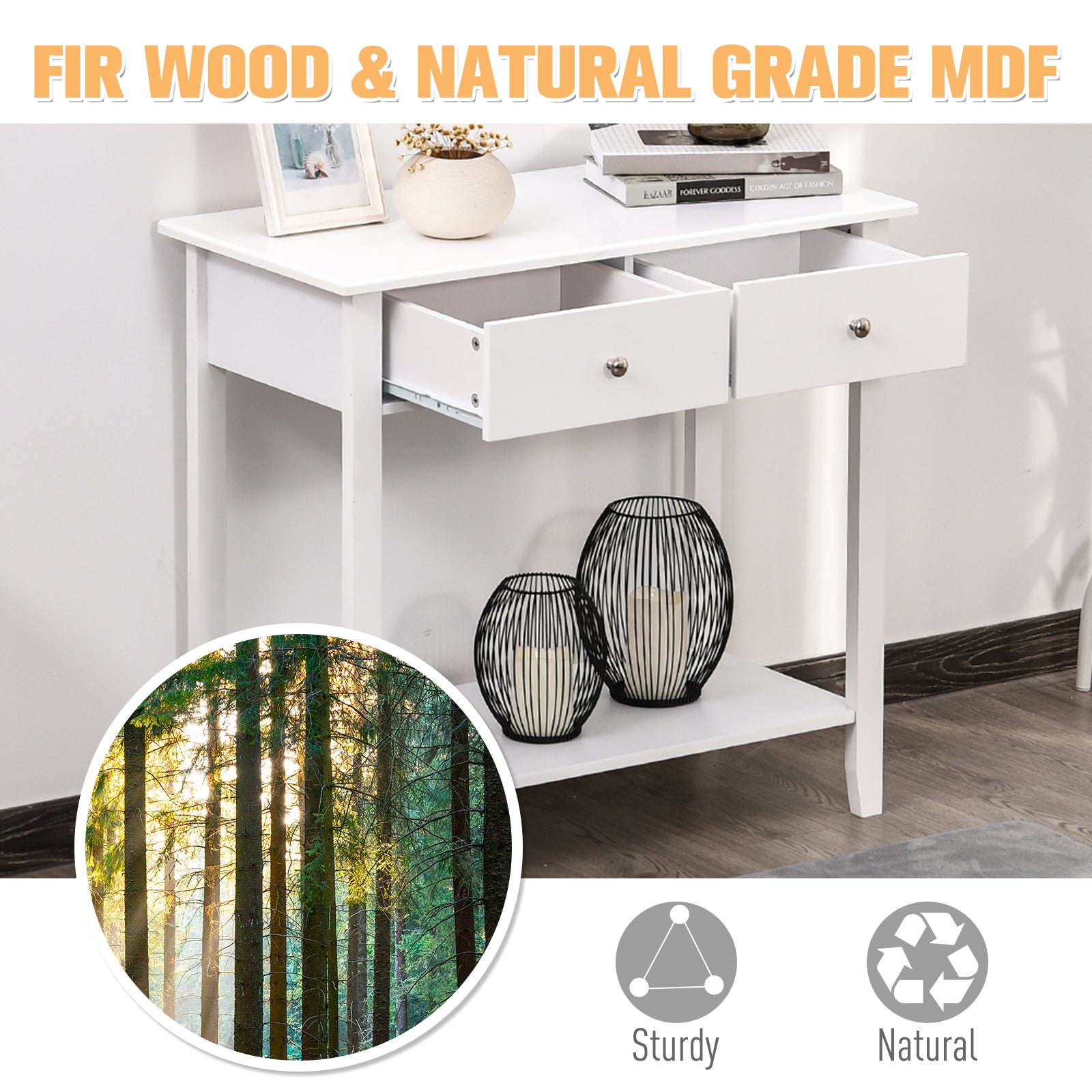 HOMCOM Console Table, Modern Entryway Table with Storage Drawers, Bottom Shelf and Wooden Legs, 31.5