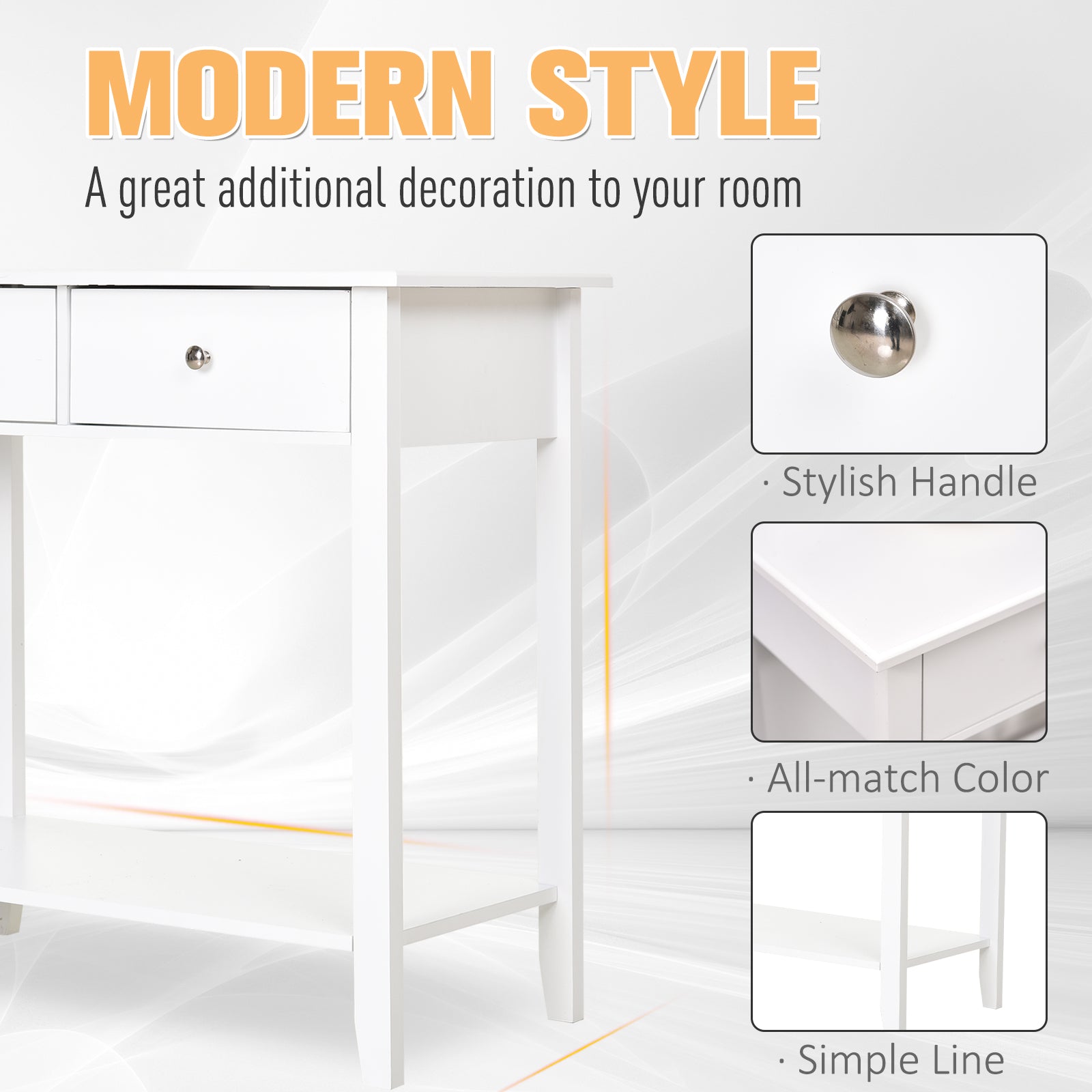 HOMCOM Console Table, Modern Entryway Table with Storage Drawers, Bottom Shelf and Wooden Legs, 31.5" Sofa Side Desk for Living Room, White